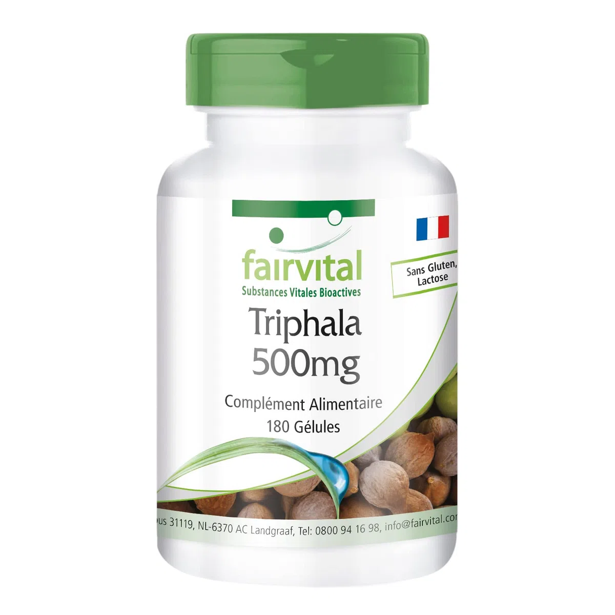 fairvital Triphala 500mg, 180 gélules végétaliennes, mélange ayurvédique à trois fruits, Amalaki, Haritaki, Bibhitaki, qualité contrôlée et hautement dosé, fabriqué en Allemagne