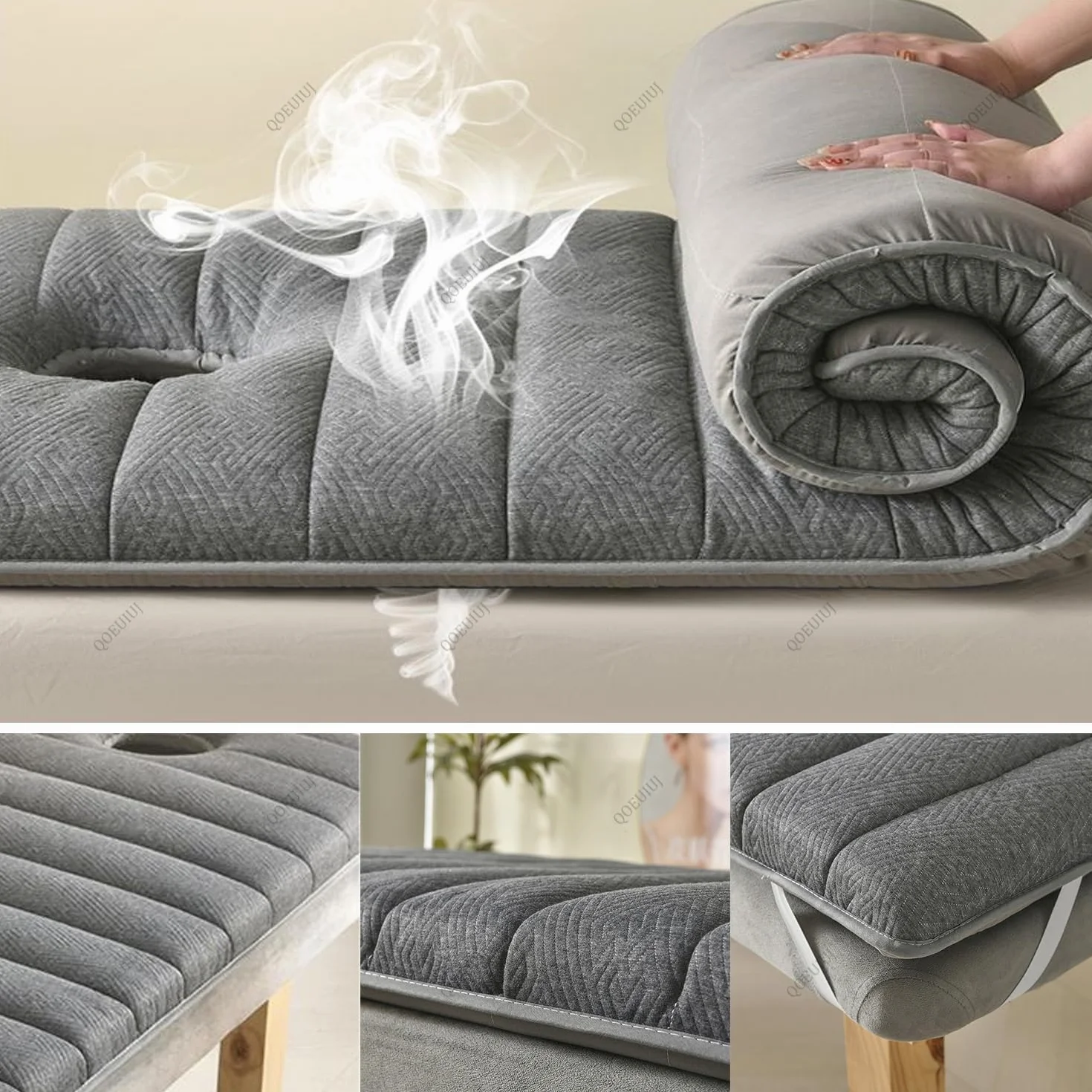 Surmatelas Table de Massage avec Trou Visage - Matelas Esthétique Épais Confort (Latex + Mousse), Tapis de Lit Cosmétique avec Élastiques de Maintien pour Salon de Beauté(Gris,180x60x5cm)