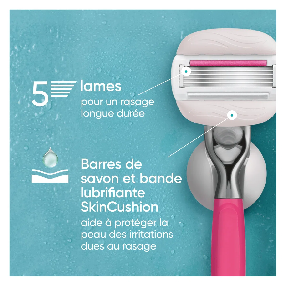 Gillette Venus Lames de Rasoir Femme, 6 Rechanges Pro ComfortGlide – Cartouche aux Barres Hydratantes 2-en-1 pour Mousser et Raser, Rechanges pour la Peau Sèche et Sensible, Parfum Grenade Tropicale
