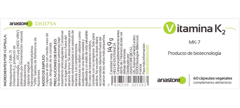 VITAMINE K2 * PACK 3+1 GRATUIT * 105 μg / 240 gélules * Articulations (cartilage, inflammation), Capital osseux, Cardiovasculaire (circulation)