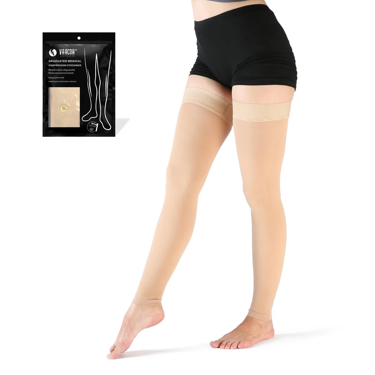 VARCOH - Bas de Contention Sans Pied 20-30 mmHg Pour Cuisses,bas de Contention Femme Soulagement et Soutien de Haute Qualité pour vos Jambes