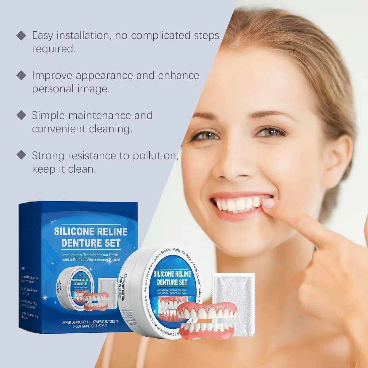 Dentaire Silicone, Prothèse Dentaire Silicone Bikenda Pour Hommes Et Femmes (1 Appareil Dentaire Supérieur + 1 Appareil Dentaire Inférieur）
