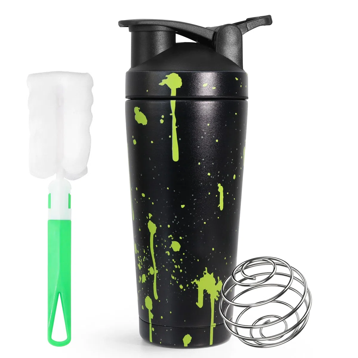 750ml Shaker Proteine, Shaker Proteine Inox, avec Boule en Spirale, sans BPA, étanche, Facile à Nettoyer, inoxydable Protéines Bottle de protéines, Bottle de protéines Conservation de la chaleu - Noir