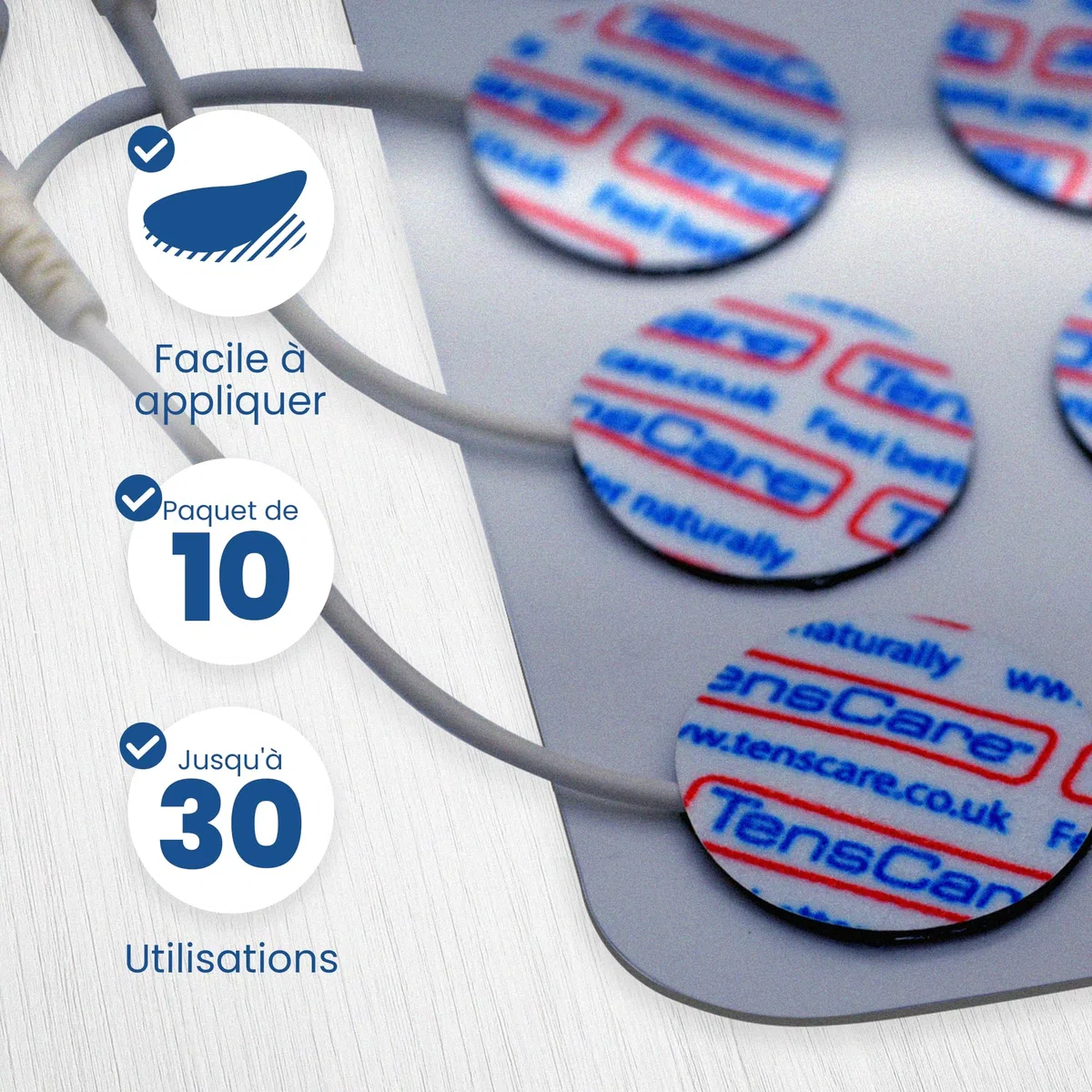 TensCare Électrodes Rondes TENS & EMS 25 mm – Lot de 30 | Électrodes 25 mm à haute adhérence, réutilisables jusqu'à 20 fois, pour appareils TENS et EMS compatibles