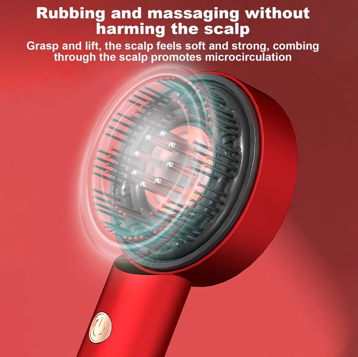 Brosse Massage Cuir Chevelu Électrique, Masseur Tête avec Lumière Rouge & Bleue, Applicateur Huile Cheveux 6 ml, 3 Modes de Pétrissage, IPX7 Étanche – pour la Détente du Cuir Chevelu, Rouge