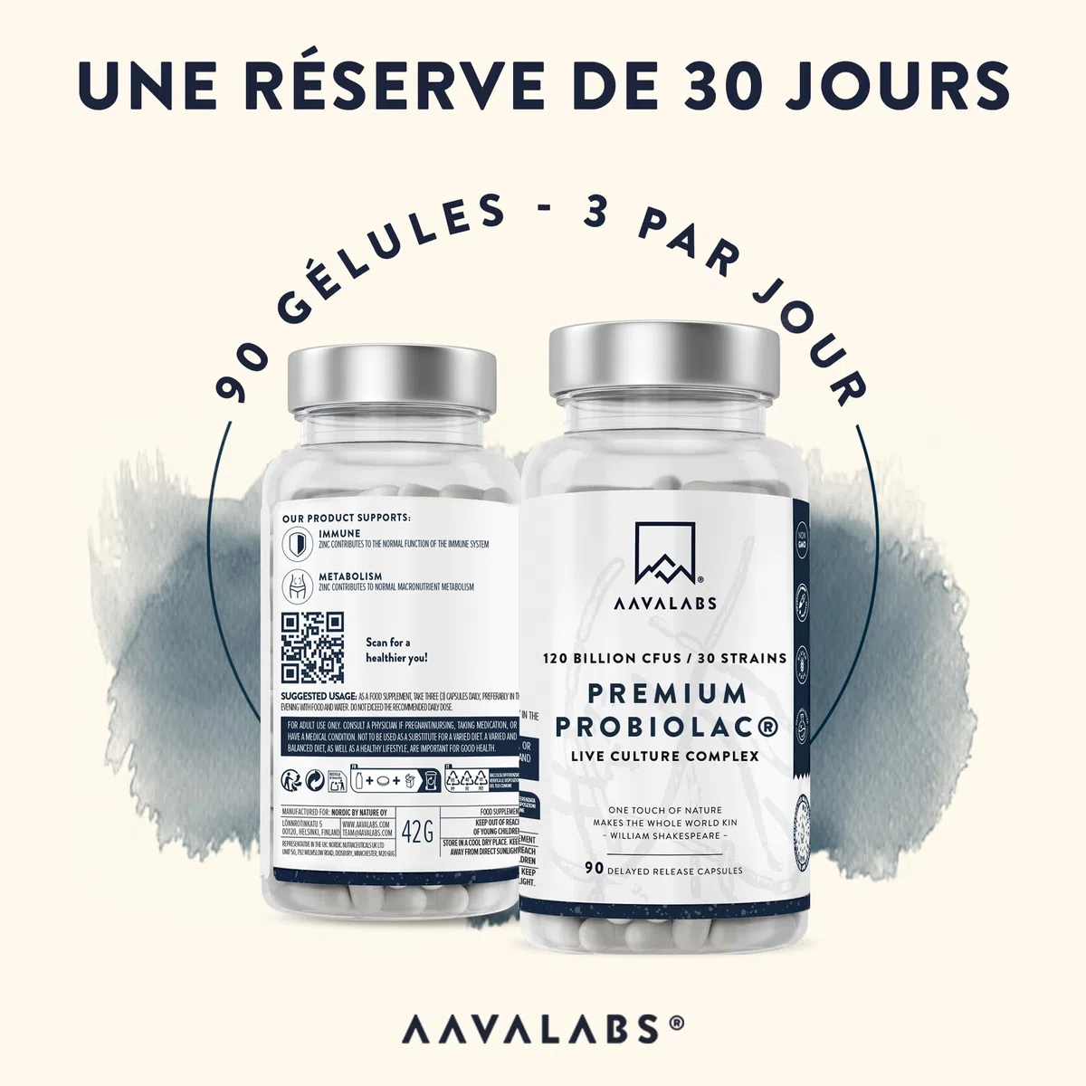 Probiotique Flore Intestinale 120MilliardsUFC 30Souches [Lactobacillus Gasseri Lactobacillus Rhamnosus]+ Zinc Ferments Lactiques Probiotiques Flore Intestinale et Prébiotique (Inuline) - 90 Gélules