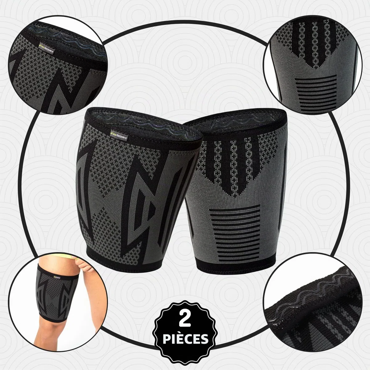 2 Pack Manchon de Compression Cuisse Homme et Femme - Maintien Cuisse pour Soulager Douleurs Ischio-Jambiers, Quadriceps et L'Aine, Tensions Musculaires, Crampes et Running - Respirant et Antidérapant