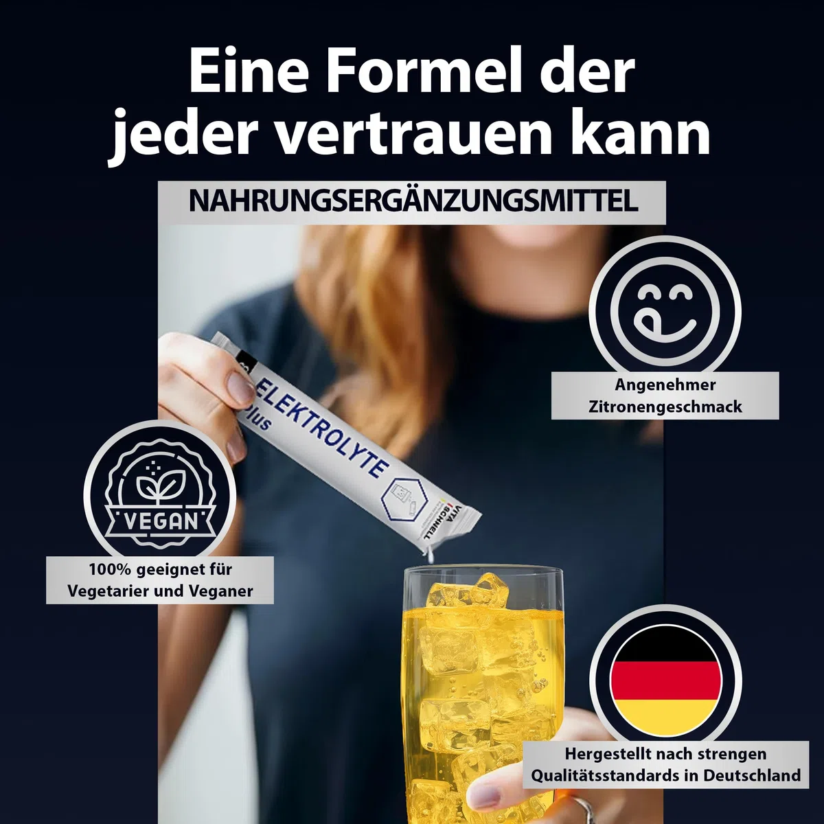 VITA SCHNELL Electrolytes Plus solution de réhydratation - perte d'eau et de sels corporels, après le sport - 3x 20 sticks de 8,5 g