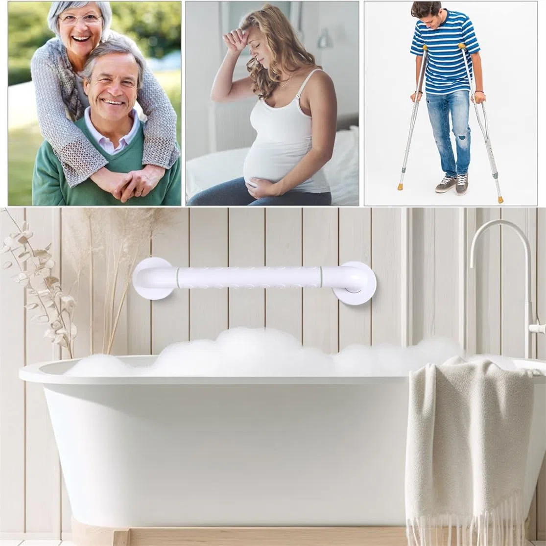 Barre d'Appui de Salle de Bain Poignée Baignoire de Sécurité 40CM Barre D'appui WC Antidérapantes Porte Serviette Barre de Maintien Douche Murale