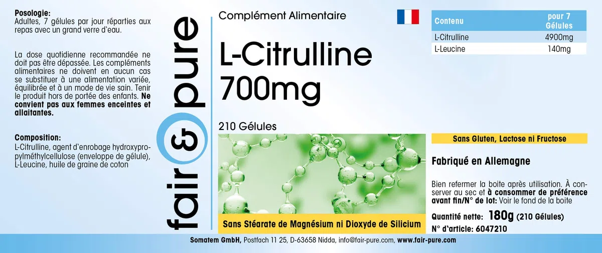 Fair & Pure® - L-Citrulline 700mg - végan - 210 gélules