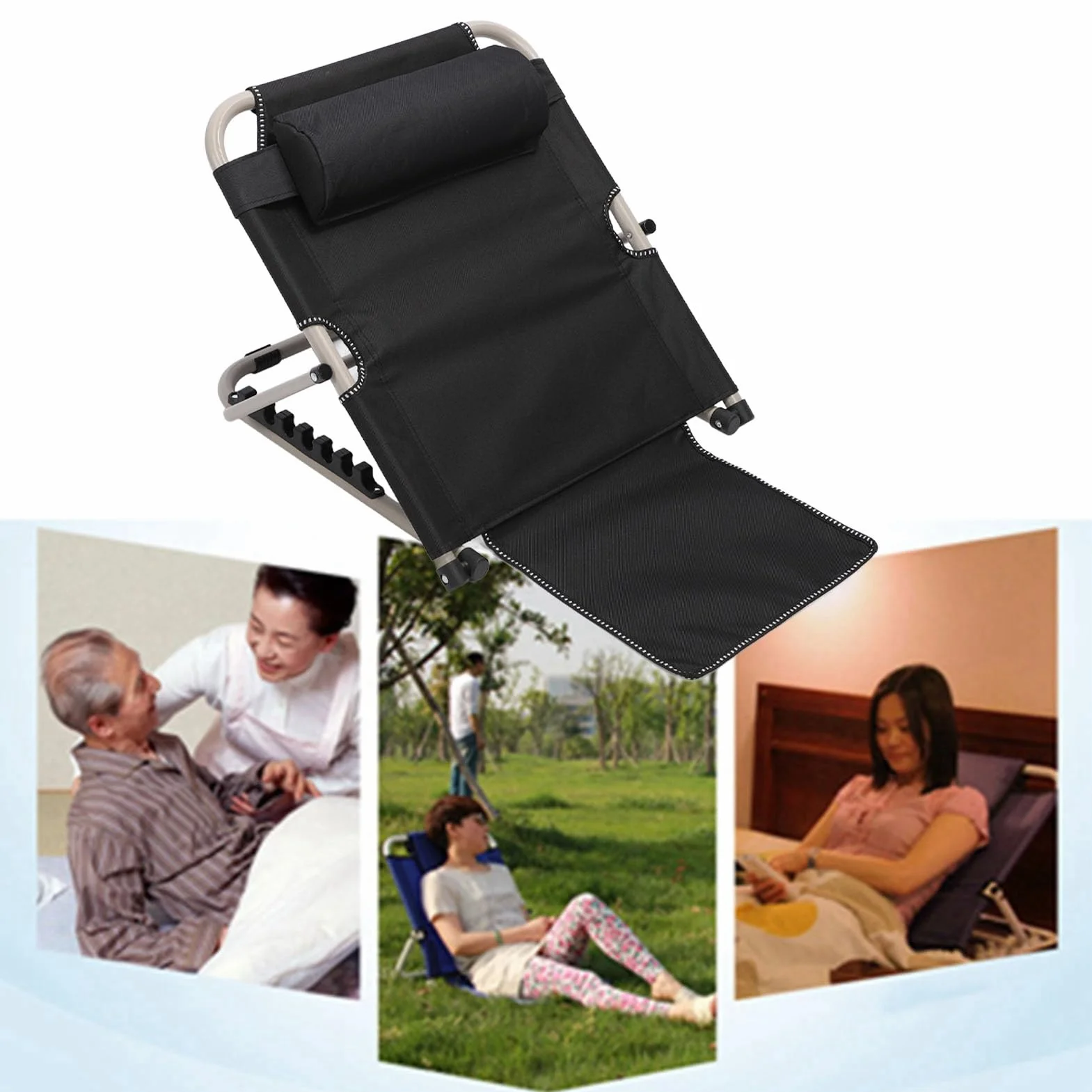 ZJchao Dossier de Levage de Puissance Réglable Dossier de Lit de Repos Pliant Portable Repos avec Un Réglage de l'angle à 6 Positions et Une Base Non Glissante pour Les Soins à (Black)