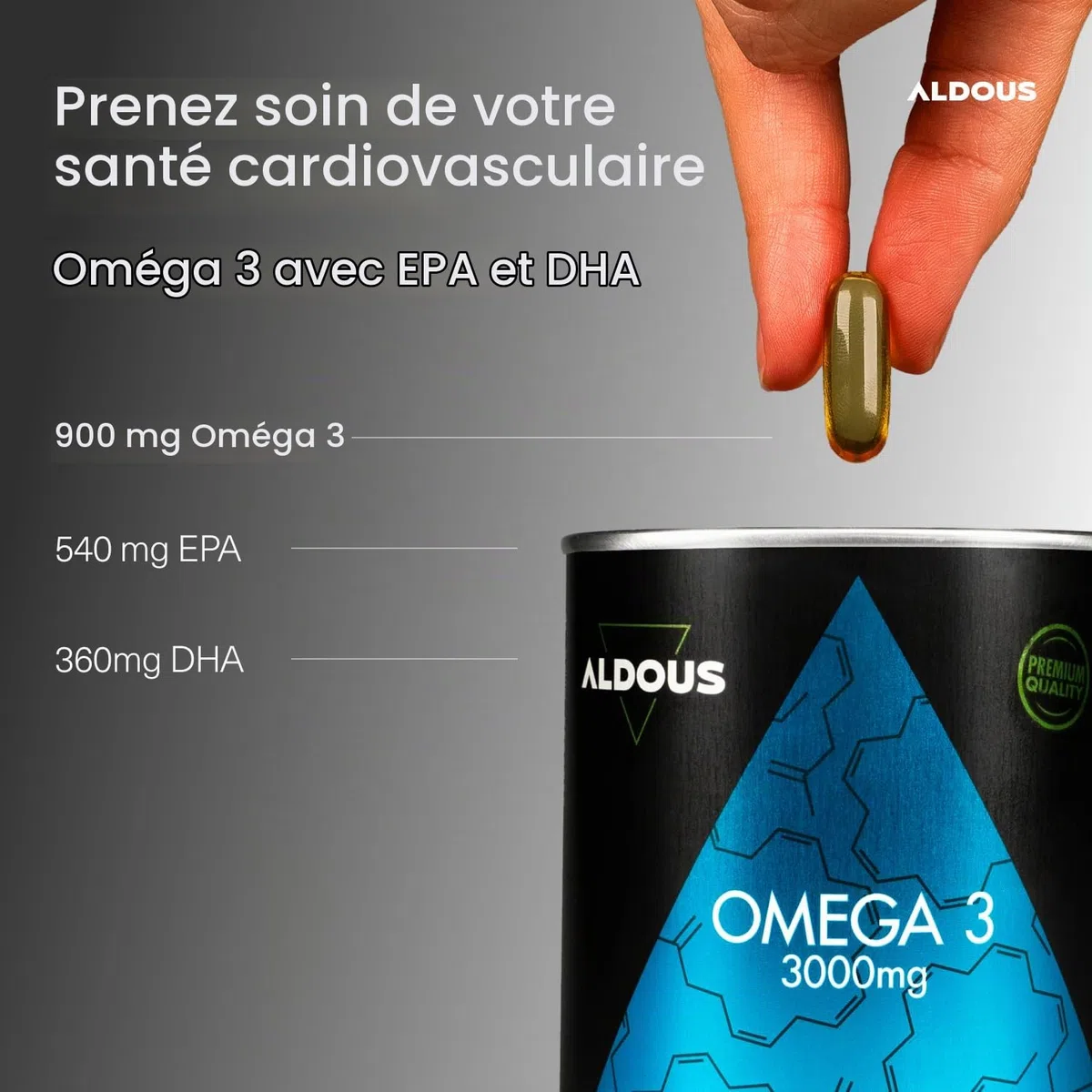 Oméga 3 Dha Epa Huile de Poisson - 3000 mg par jour - 210 Gélules (+2 mois) | Avec Acides Gras EPA et DHA - Haute Concentration - Vitamine E, Acides Gras - Vision et Cerveau - Complement alimentaire