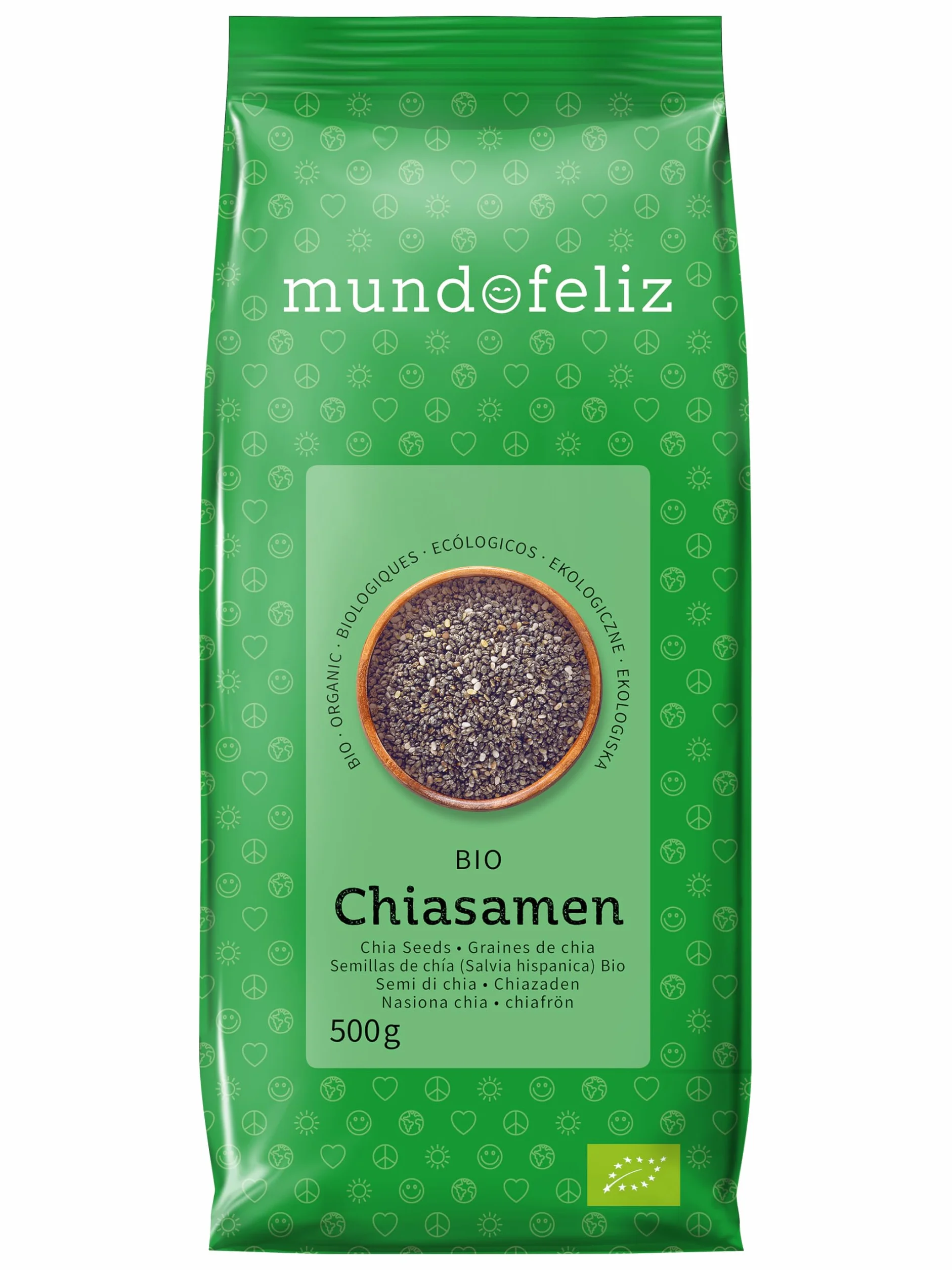 Mundo Feliz - 4 paquets de graines de chia bio, 500 g (L'emballage peut varier)