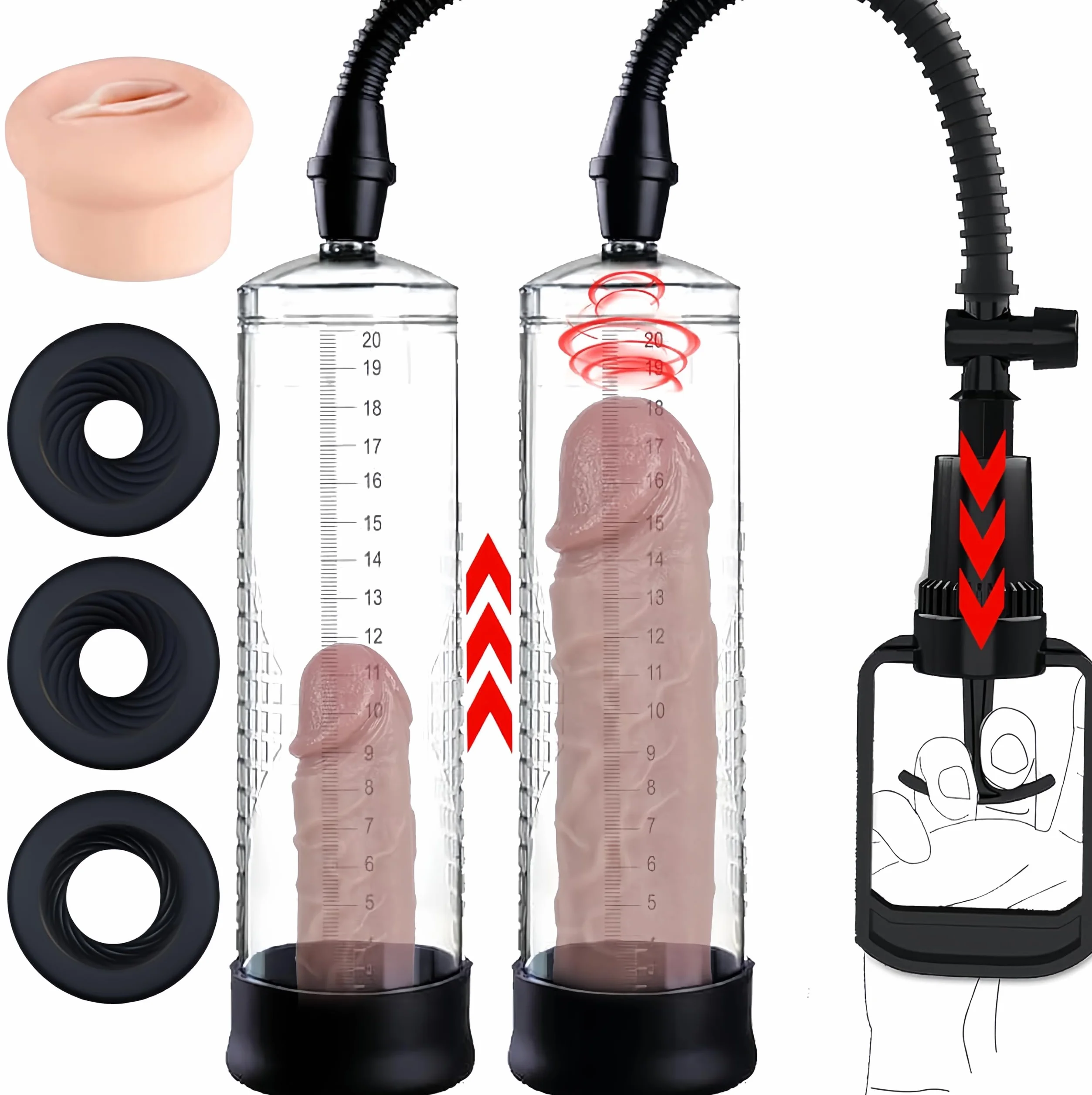 KinZon Pompe à pénis, Sex Toy pour Homme - Agrandir le pénis, Extenseur De Pénis Masculin, Augmenter la Taille De Pénis, plaisirs de couple，avec Vaginette en Silicone (Sans Manomètre)