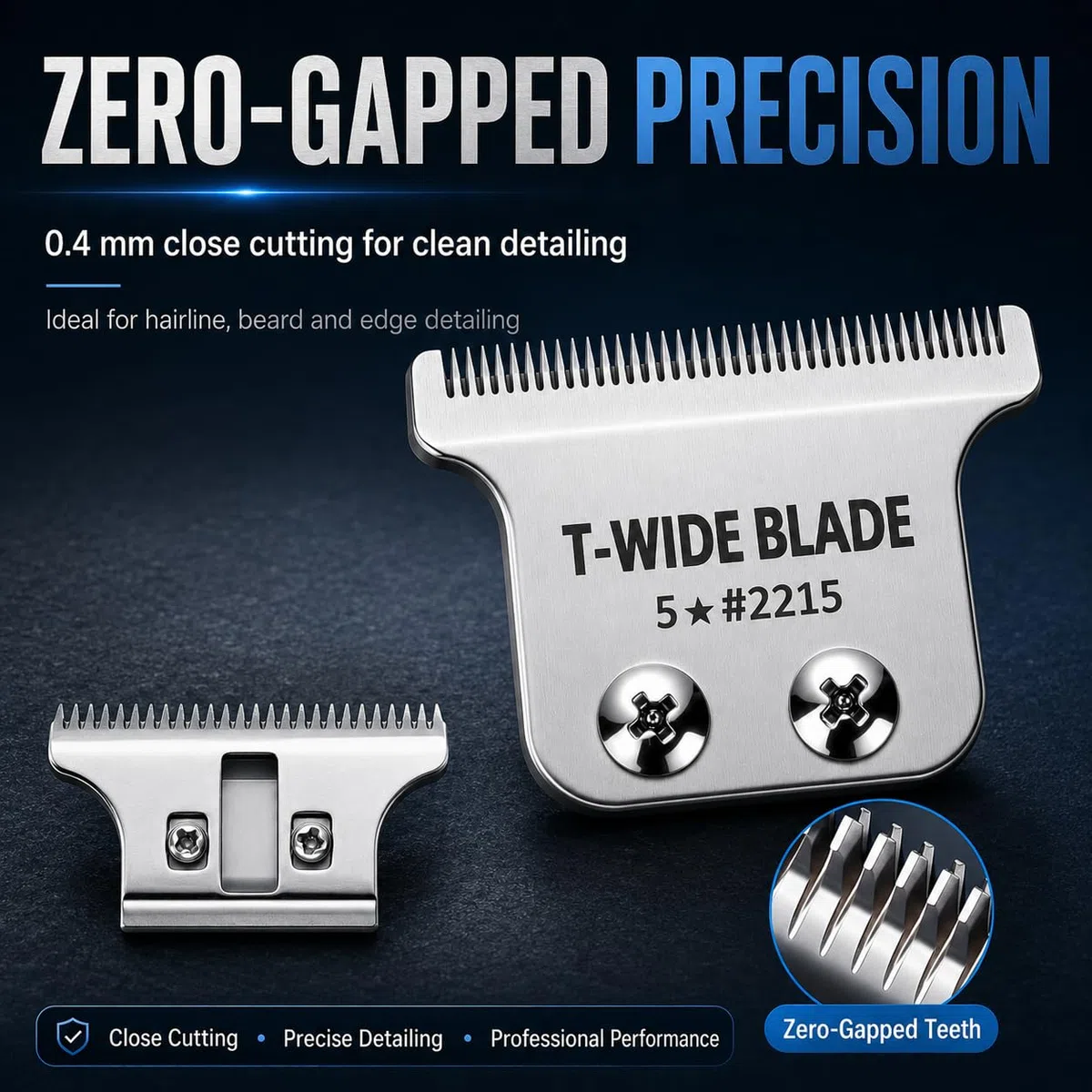 Lame T-Wide de remplacement compatible avec les tondeuses Wahl 5-Star Detailer – 0,4 mm, Zero-Gap (Argent - lot de 2)