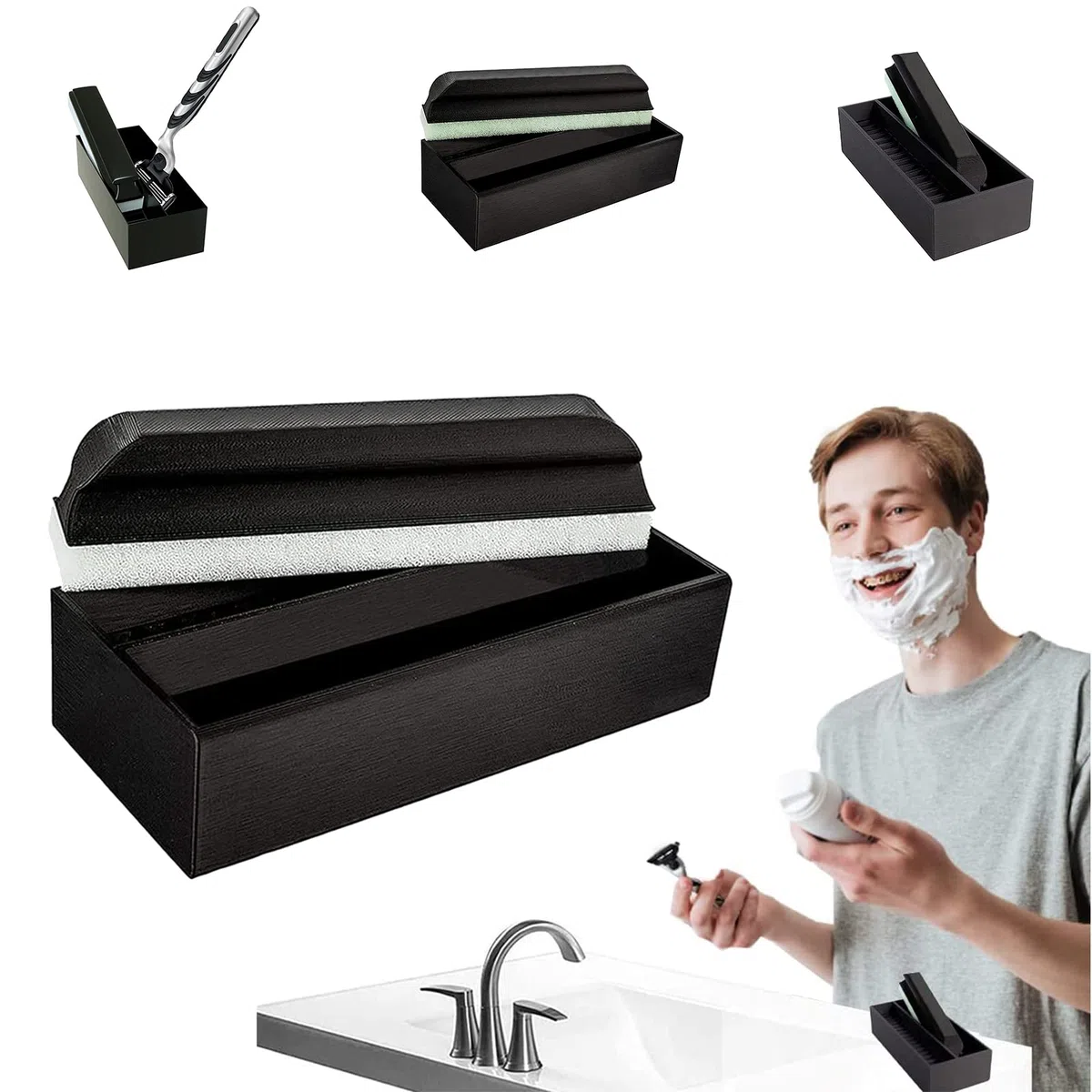 Ensemble d'outils de nettoyage et de support de barbe – 1 barre de nettoyage de barbe de taille originale et 1 support de barre de nettoyage de barbe