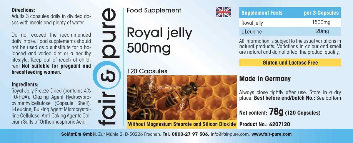 Fair & Pure® - Gelée Royale 500 mg - 120 gélules - Standardisée à 4% de 10-HDA - Lyophilisée en douceur