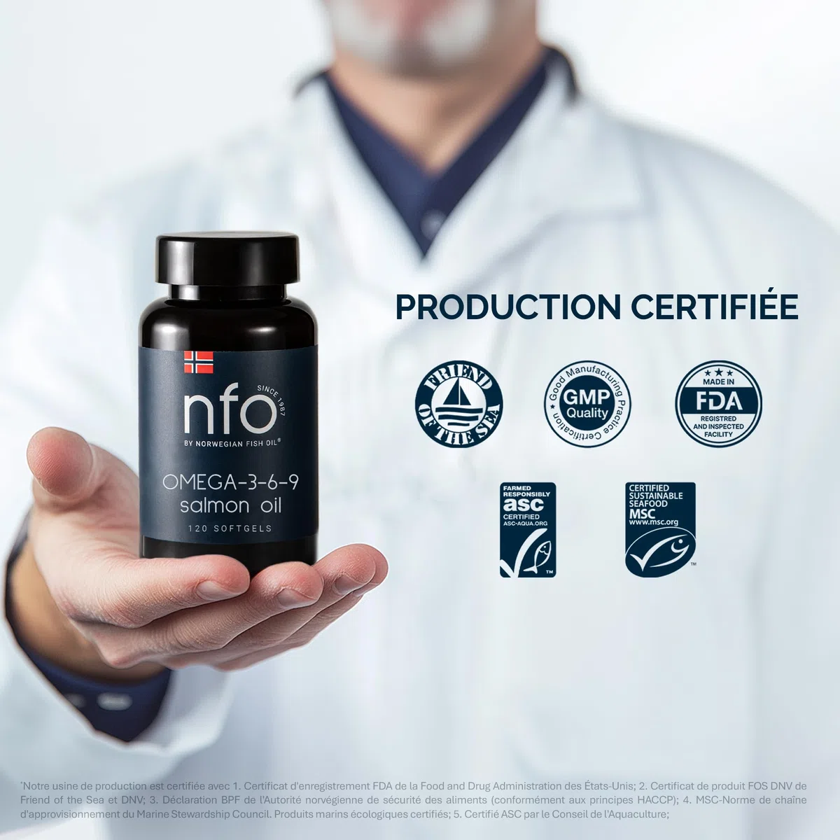 NFO OMEGA 3 6 9 HUILE DE SAUMON [120 petites gélules] Norvégiennes huile de poisson Omega 3 6 9 de saumon avec EPA, DHA, DPA en triglycérides, Omega 3 enfant et adultes, Oméga 3 gélules, 14+