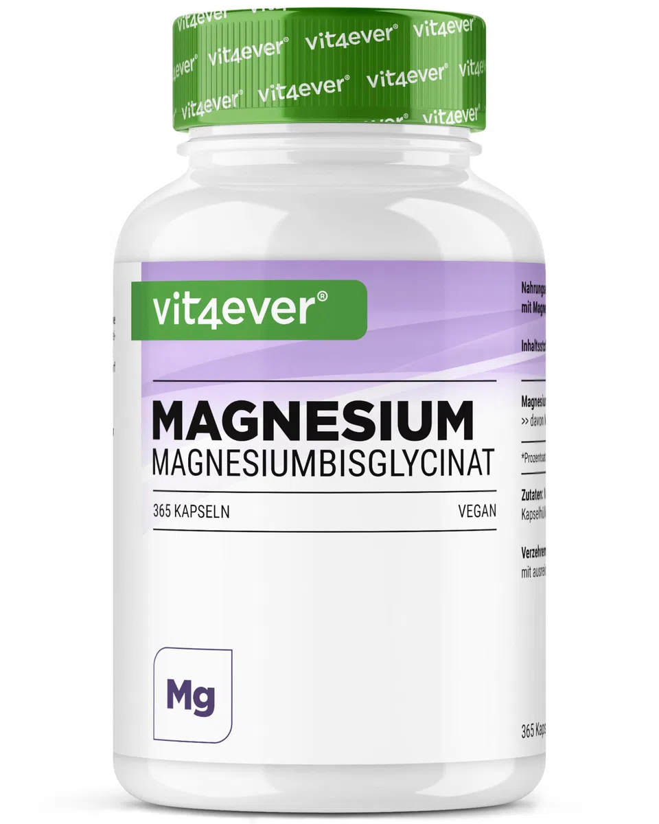 Bisglycinate de Magnésium - 365 Gélules - 300 mg de Magnésium Elémentaire par Dose journalière - Premium : Magnésium Chélaté - Vegan - Hautement Dosé