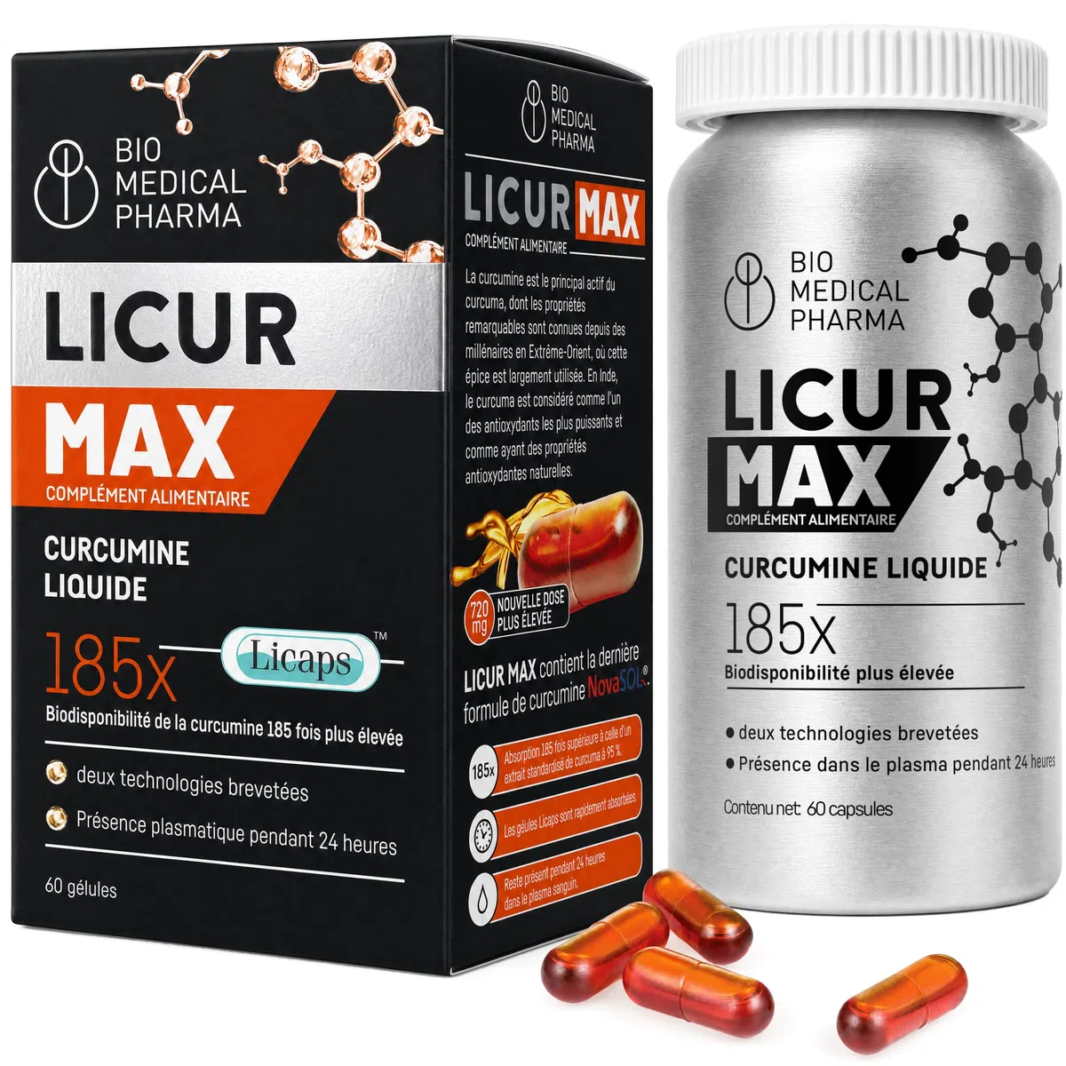 Curcumine de curcuma – 185x mieux absorbée – 1 gélule par jour sans pipérine – Technologie micellaire NovaSOL – Gélules véganes – Licur Max (60 gélules, 2 mois)