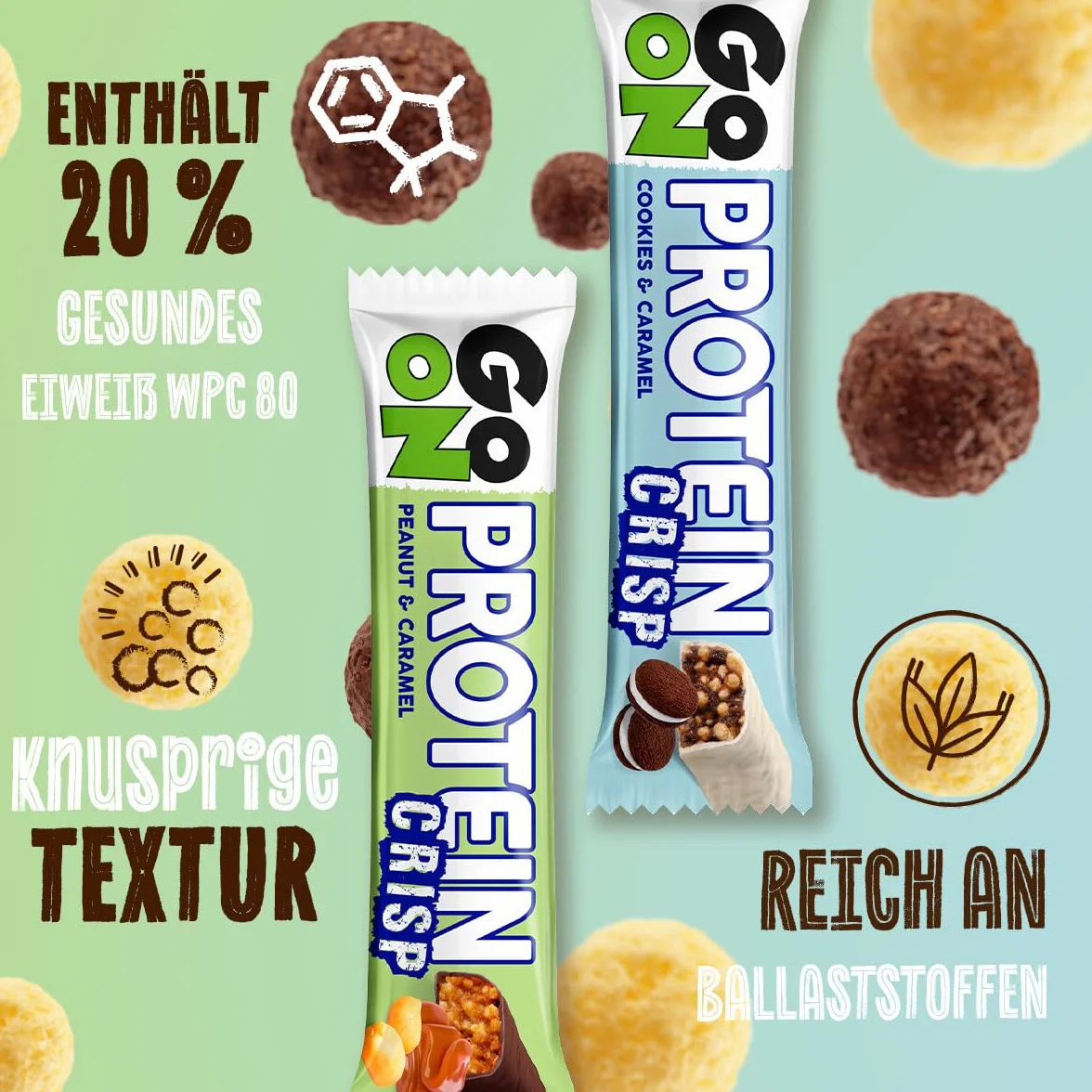 Go On Nutrition | Boîte Protein Crisp Bar (24x50g) | Barres protéinées | Barre protéinée avec une texture croquante - Peanut Caramel