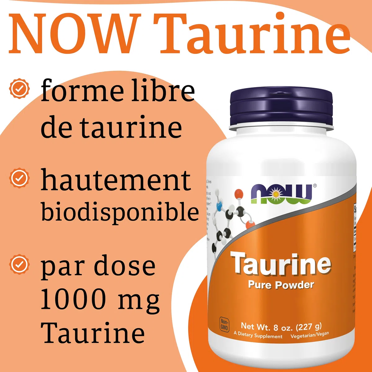 Now Foods, Taurine, Forme Libre, 227g Poudre végétalienne, Testé en Laboratoire, Sans Soja, Sans Gluten, Sans OGM, Végétarien