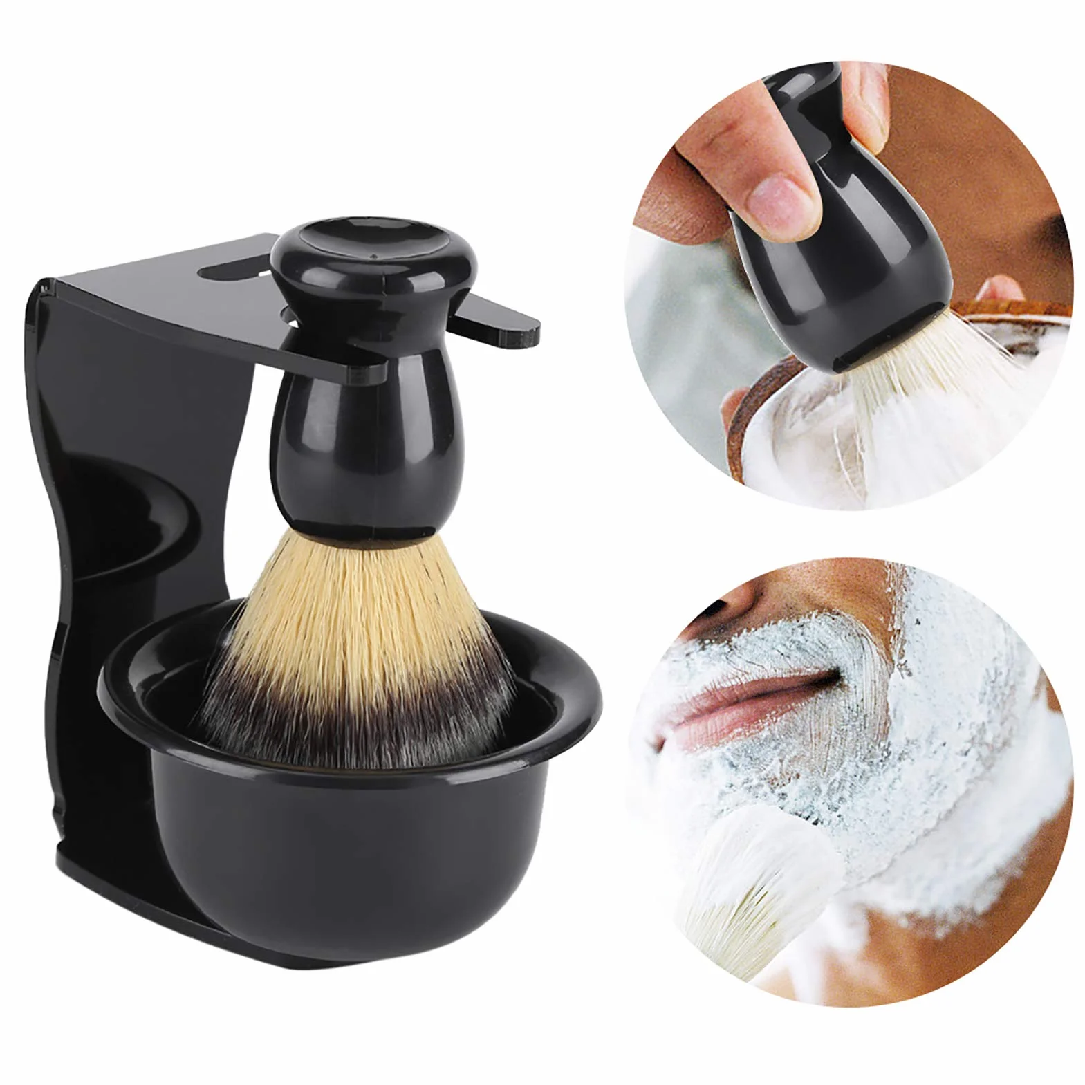 Kit de Blaireau de Rasage pour Homme 3 en 1 Ensemble de Blaireau et Bol de Rasage Support de Support de Rasoir de s¨¦curit¨¦ Traditionnel Humide Proche kit de Rasage Hommes Manuel Outil