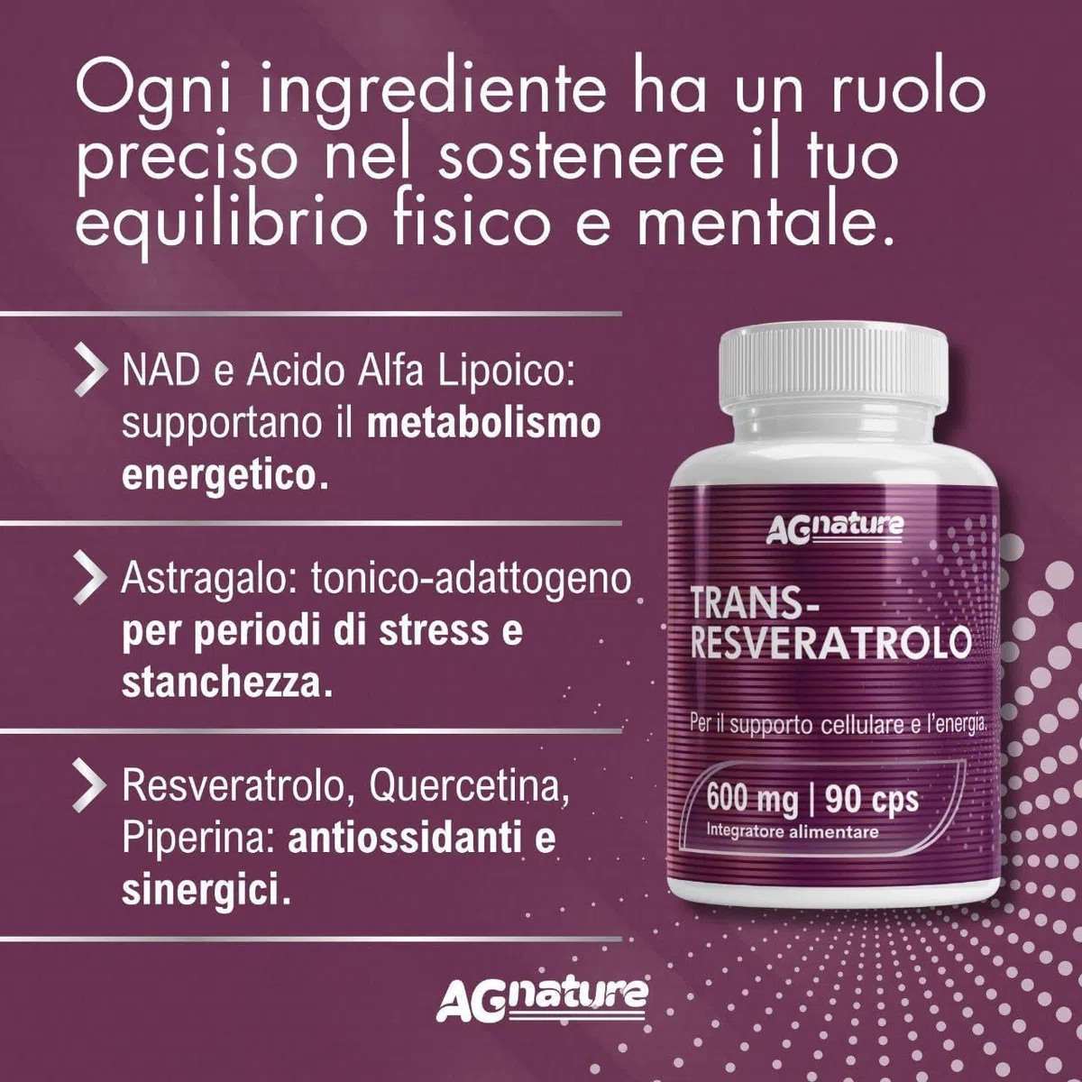 Trans-Resvératrol 600 mg Antioxydant Pur – 90 Comprimés avec NAD, Quercétine, Pipérine, Acide Alpha-Lipoïque et Astragale
