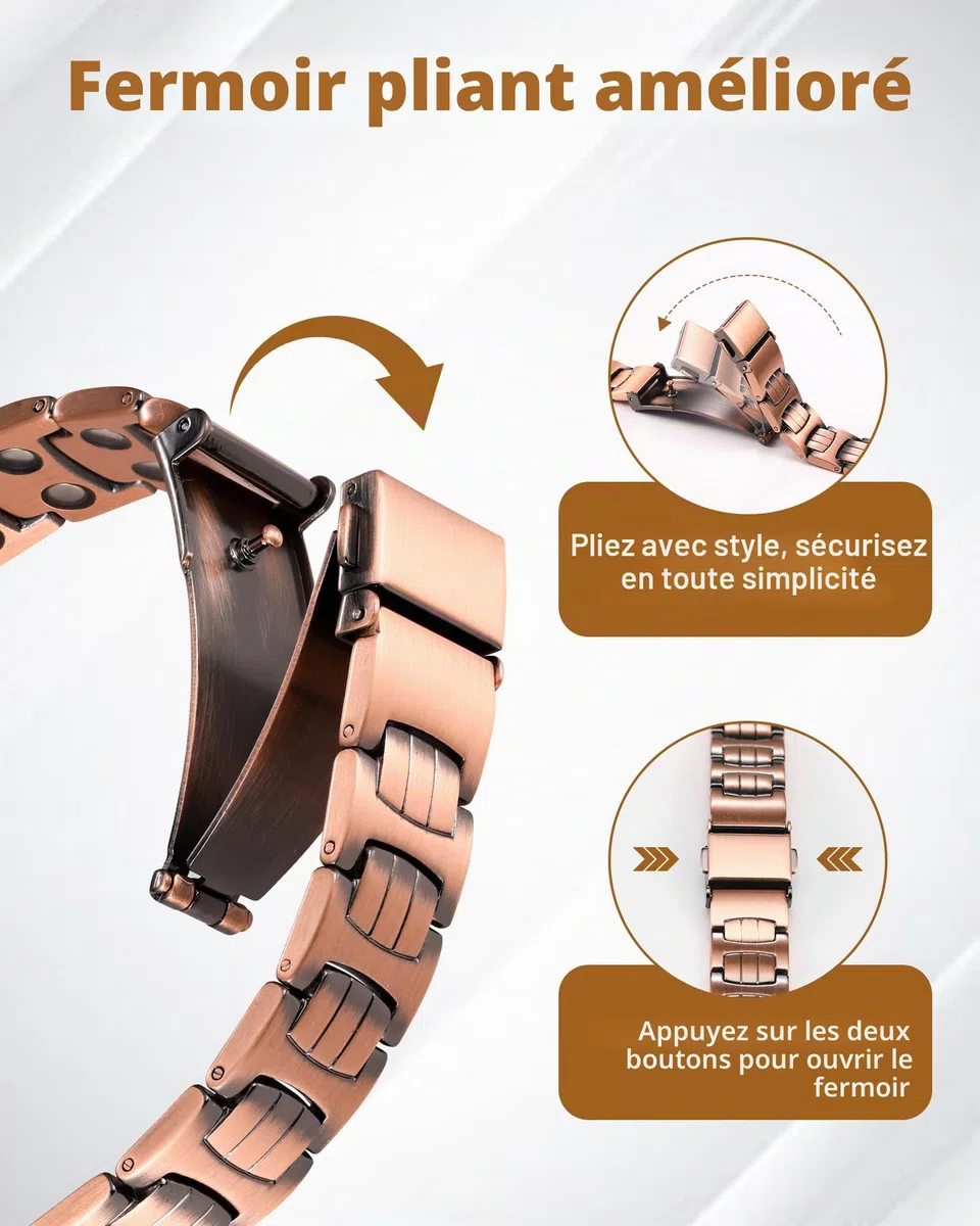 Jeracol Bracelet en cuivre croisé pour hommes, bracelet de thérapie magnétique avec aimants puissants 3800 gauss - 99,99% de cuivre pur et boîte cadeau, 22 cm