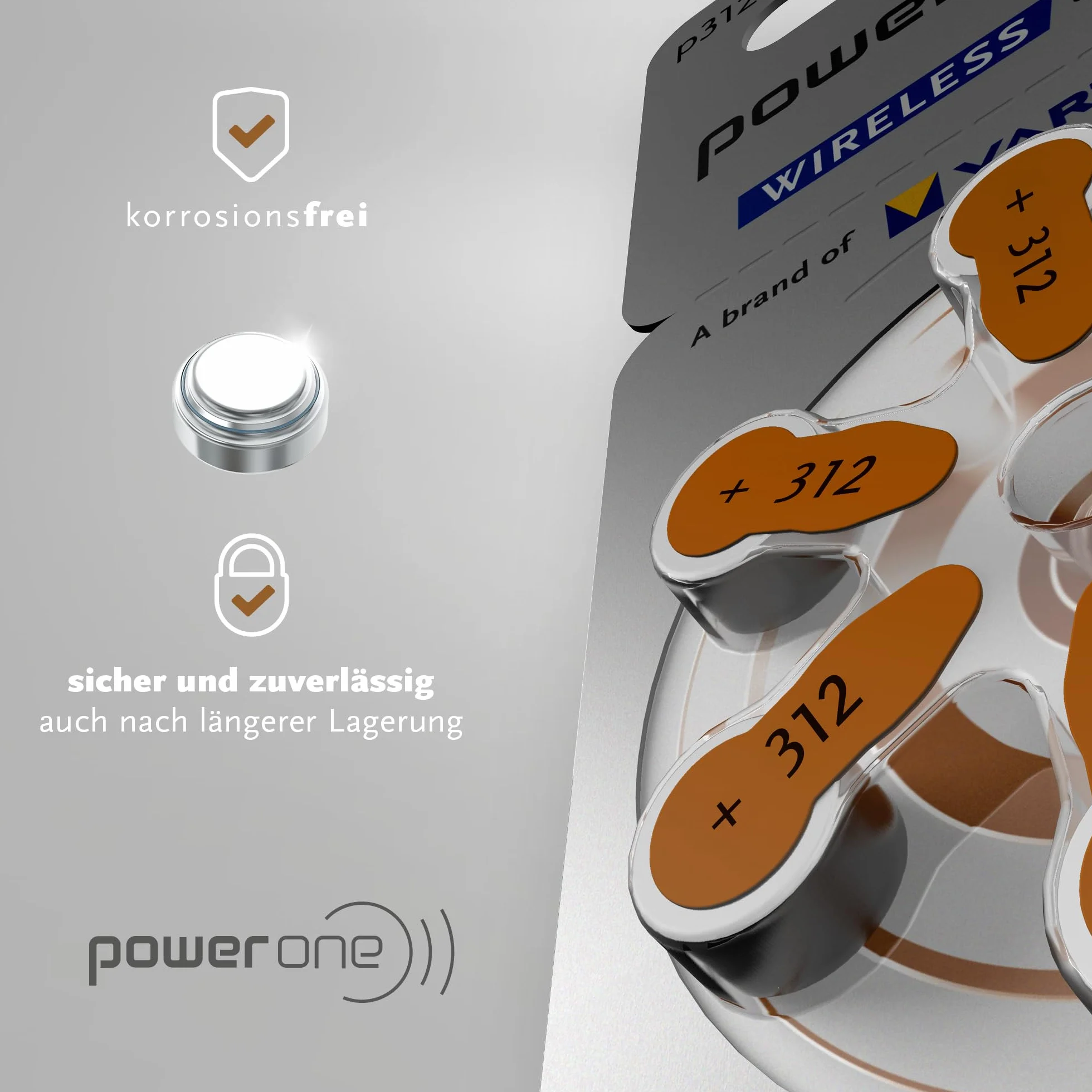 VARTA Power one Piles auditives type 312, brun, lot de 60, batteries pour Amplificateur Appareil Auditif, pour Aide Auditive, Made in Germany