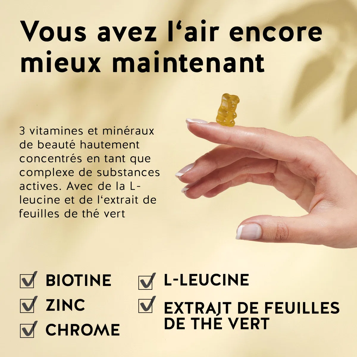 Gummies Complexe de Nutriments – Concentré De Minceur Gummies Avec Chrome, Biotine, Zinc, L-Leucine & Extrait De Thé Vert – 60 unités (1 mois), Vegan, Sans Sucre, Bears With Benefits