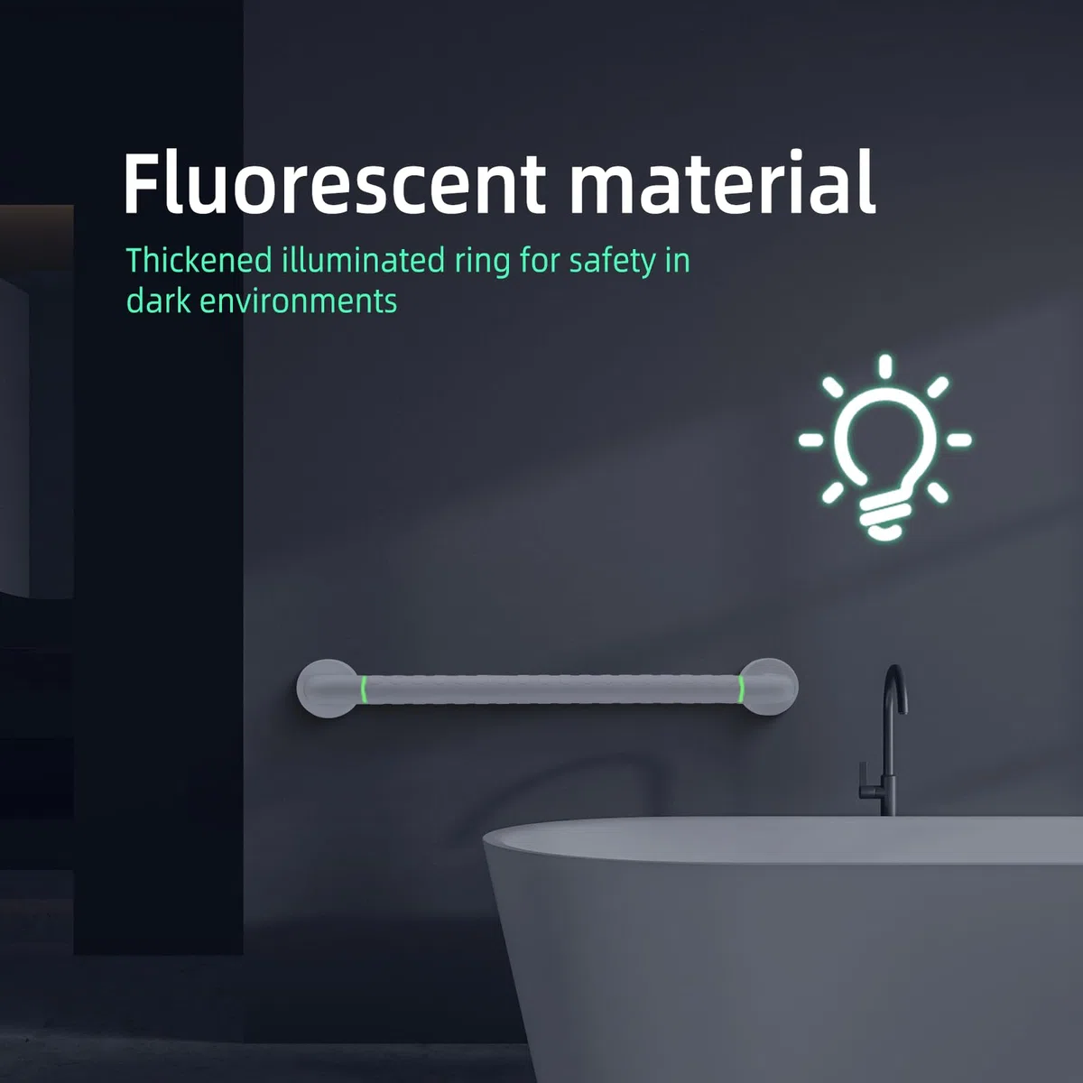 Barres d'appui Salle de Bain Avec Poignée Antidérapante et Cercles de Sécurité Lumineux,WC,Douche,Porte-serviettes,Aide-escalier Seniors et Enfants 60cm