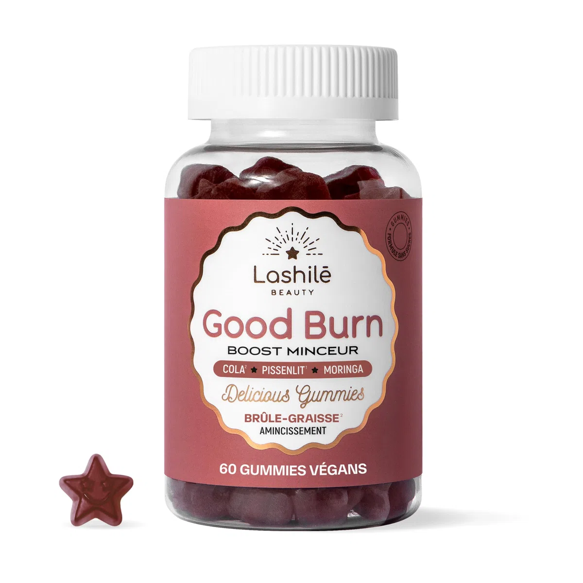 Lashilé Beauty - Gummies Brûle Graisses - Combustion des Graisses et perte de poid puissant - Good Burn - Complément alimentaire Minceur - Cola, Pissenlit, Moringa - Cure 1 Mois - 60 Gummies