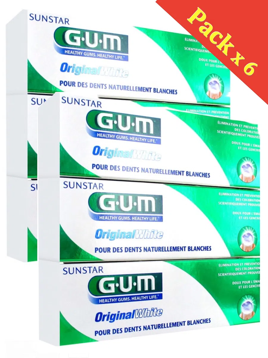 G.U.M Dentifrice Blancheur Original White - Lot de 6 Tubes de 75 mL