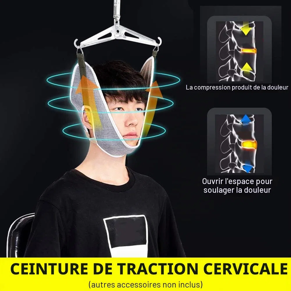 Faderr Kit de traction cervicale - Attelle de soulagement de la douleur - Portable - Réglable - Correction sur porte - Soins de santé - Pour bureau, maison - À suspendre - Blanc