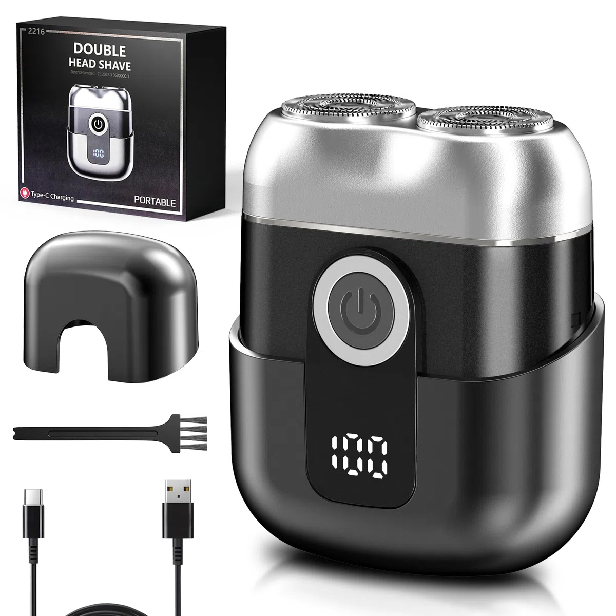 Mini Rasoir Électriques pour Hommes avec Affichage LED, Rasoir Électrique Étanche IPX6, Mini Rasoir Portable Silencieux et Lavable, Rasoir Homme Gris