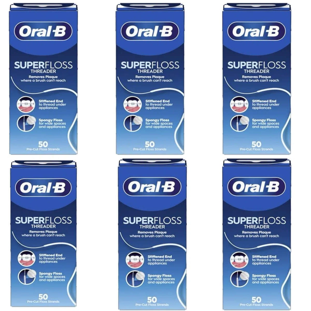 Oral-B Fil-dentaire Super Floss - Goût de menthe - 50 fils précoupés (Lot de 6)