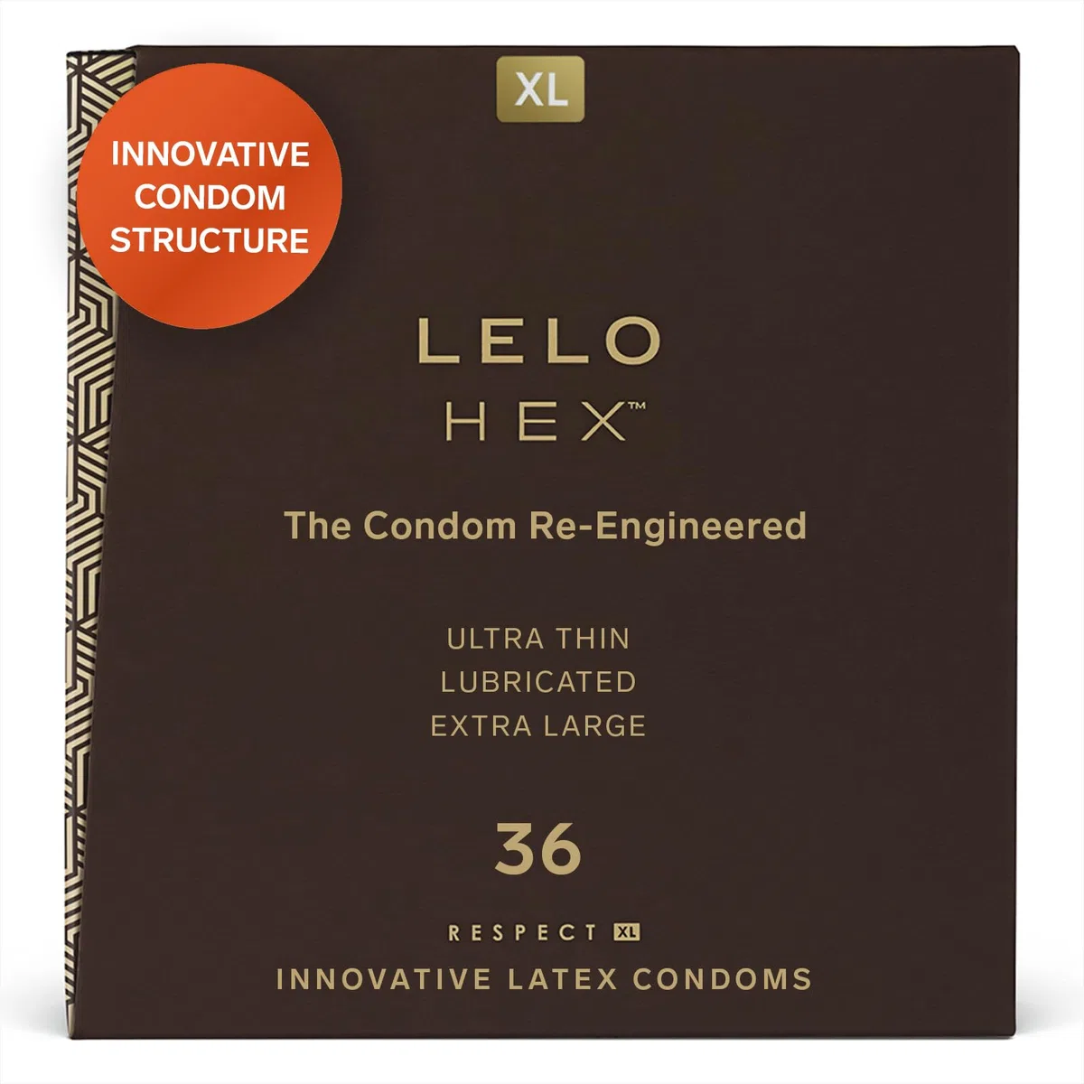 LELO HEX Respect XL, Préservatif Grande Taille Ultrasolide, Préservatifs pour Hommes Fin en Latex, 58 mm de Diamètre (Paquet de 36)