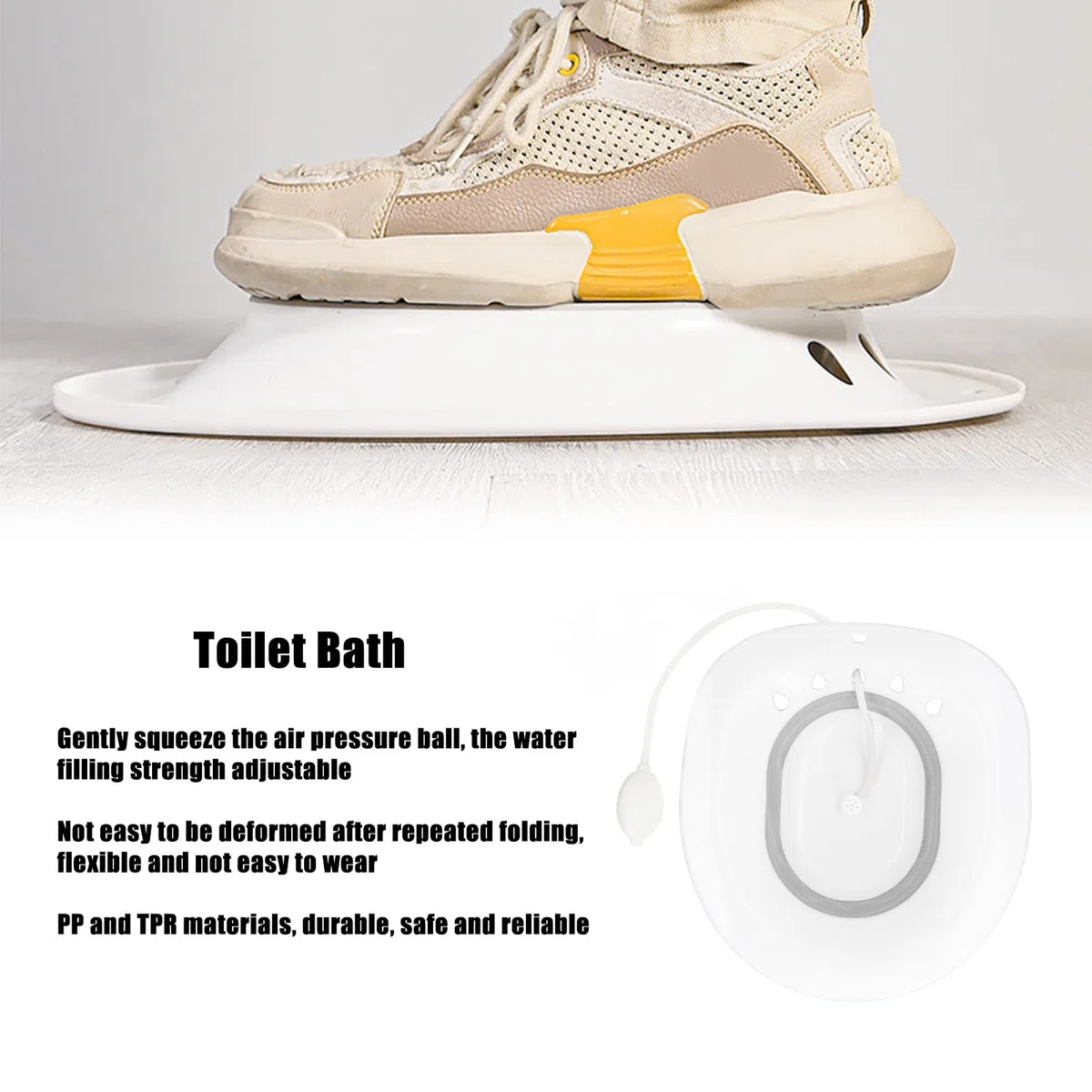 Garosa Bain de Toilette Lavable avec Chasse d'eau Soins Post-Partum Apaise Les Hémorroïdes Siège de Toilette Pliable Bain Bidet sans Accroupissement et Jetable Gris
