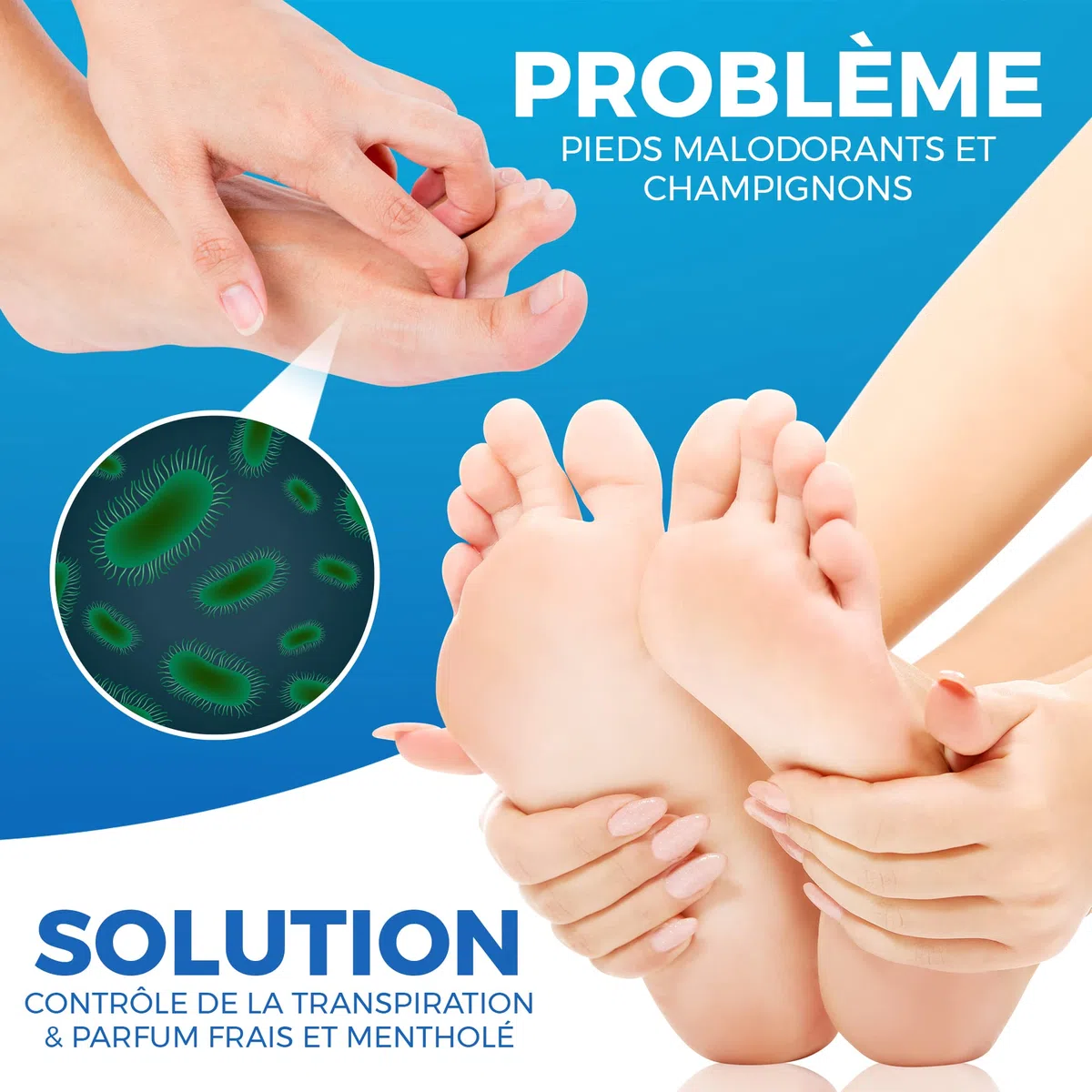 Traitements contre les odeurs de pieds - Deo Antitranspirant Pied & Chaussure pour Lutter Contre les Odeurs & la Transpiration - Spray Anti-Odeurs Naturel Parfum Menthe - 150 ML