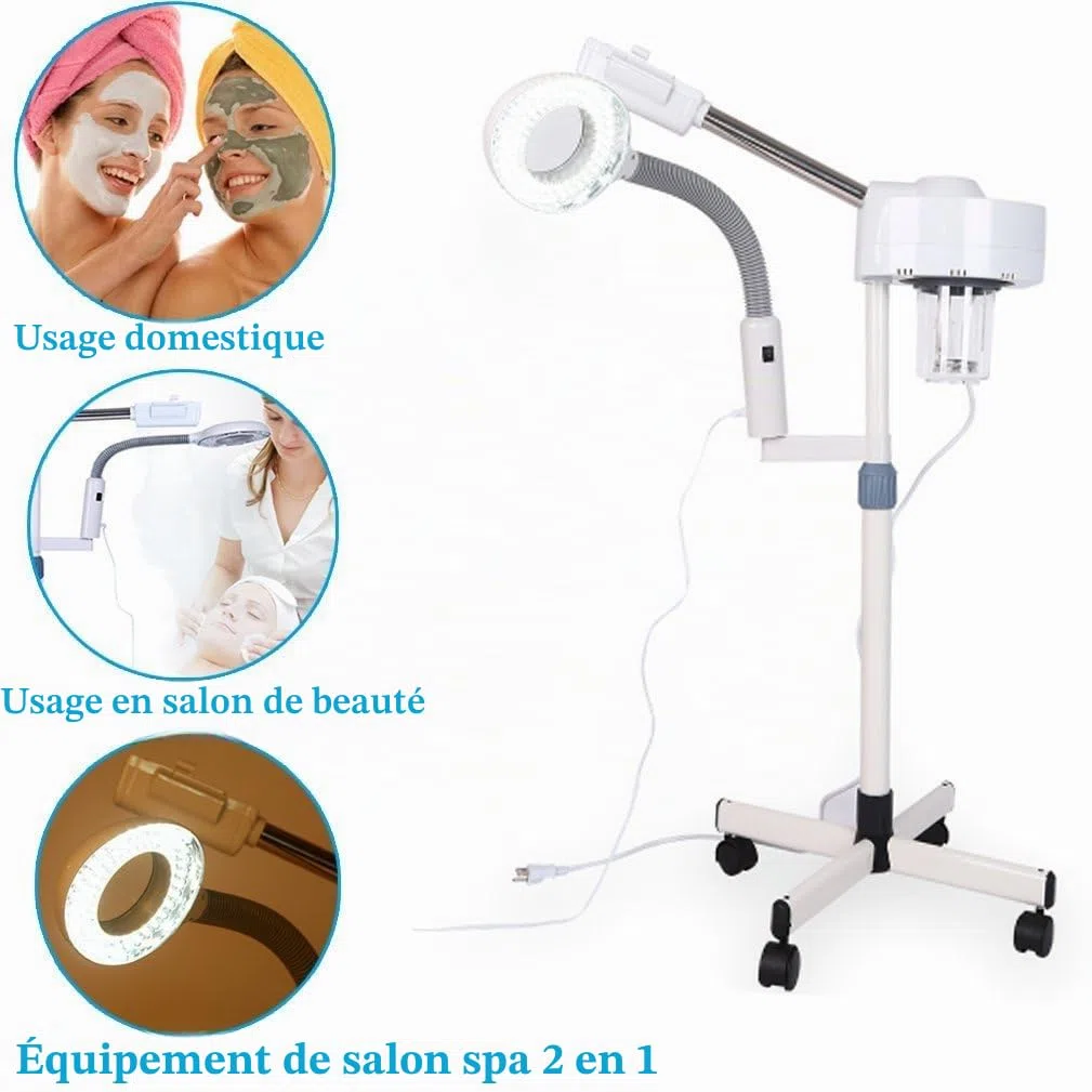 2 en 1 Vapozone Esthetique Professionnel, Vapeur Visage 5X Lampe, Loupe Esthetique sur Pied Machine Vapozone Professionnel pour Salon de Beauté Soin de Visage