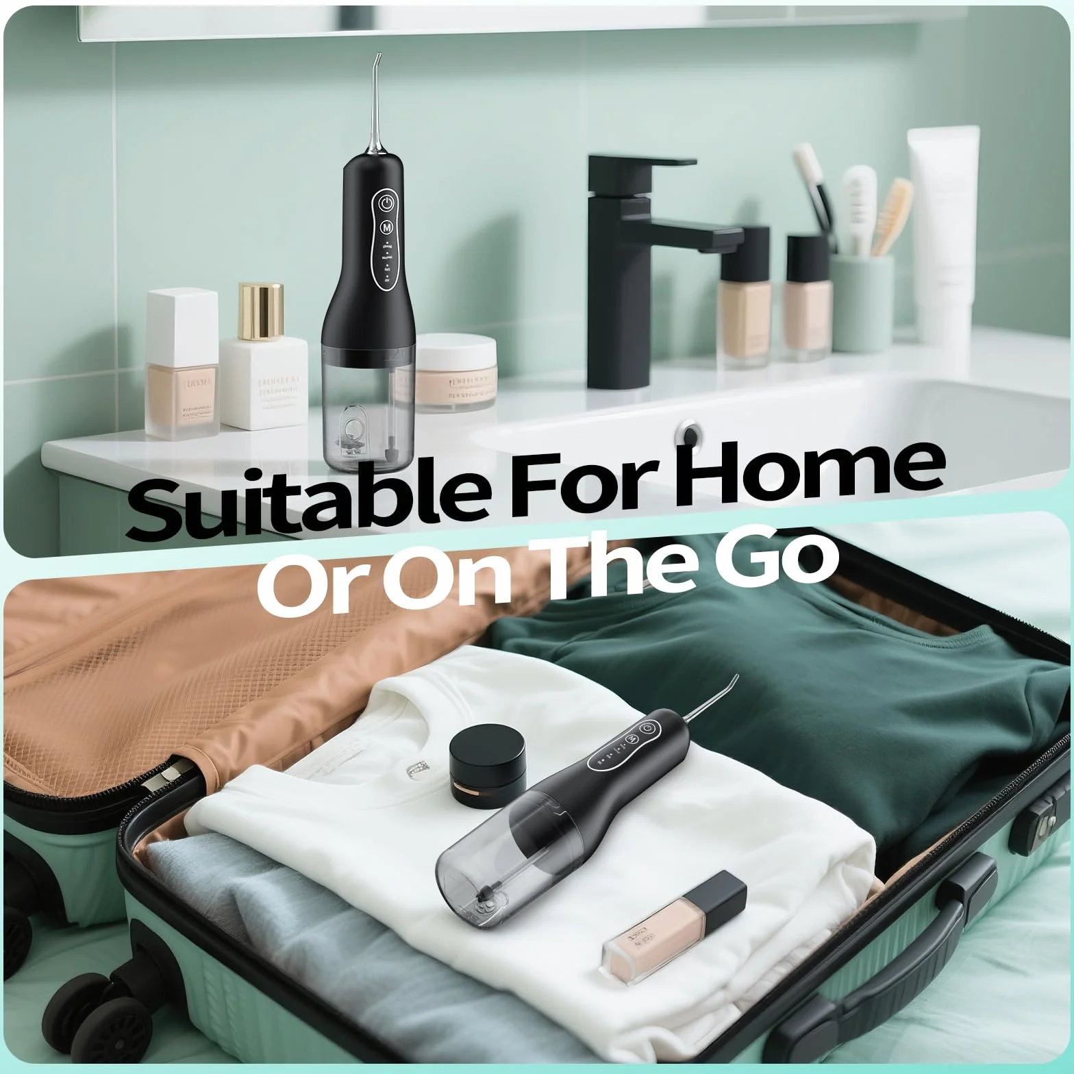 Hydropulseur Dentaire Électrique Sans Fil – Jet Dentaire Professionnel avec 4 Modes, 260ML Réservoir, USB-C Rechargeable, IPX7 Étanche, 5 Buses, Nettoyeur Dentaire Portable Voyage et Maison