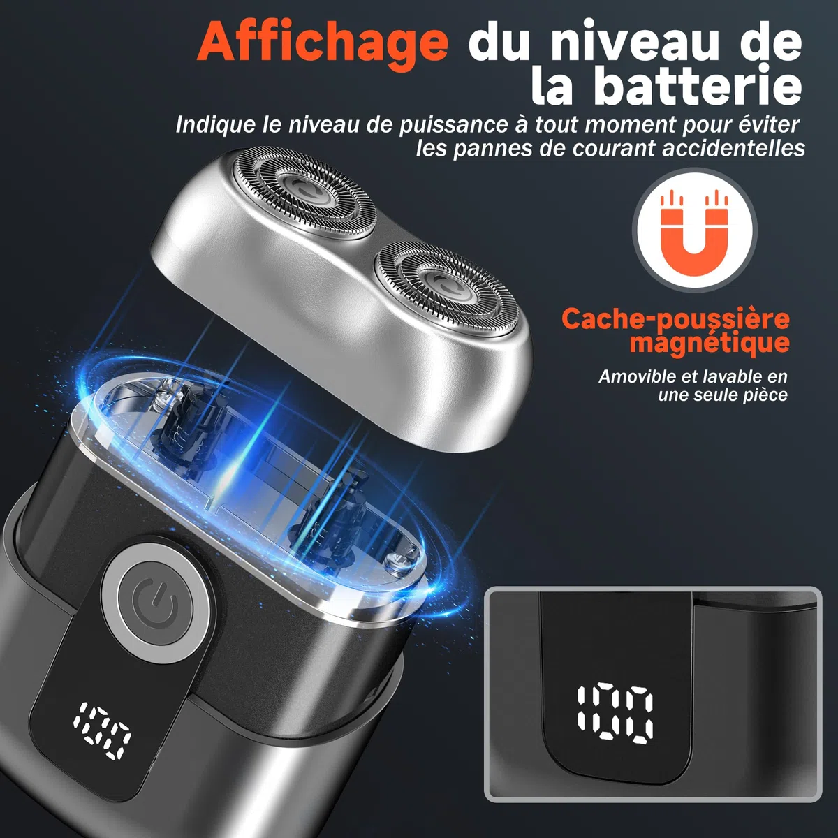 Mini Rasoir Électriques pour Hommes avec Affichage LED, Rasoir Électrique Étanche IPX6, Mini Rasoir Portable Silencieux et Lavable, Rasoir Homme Gris