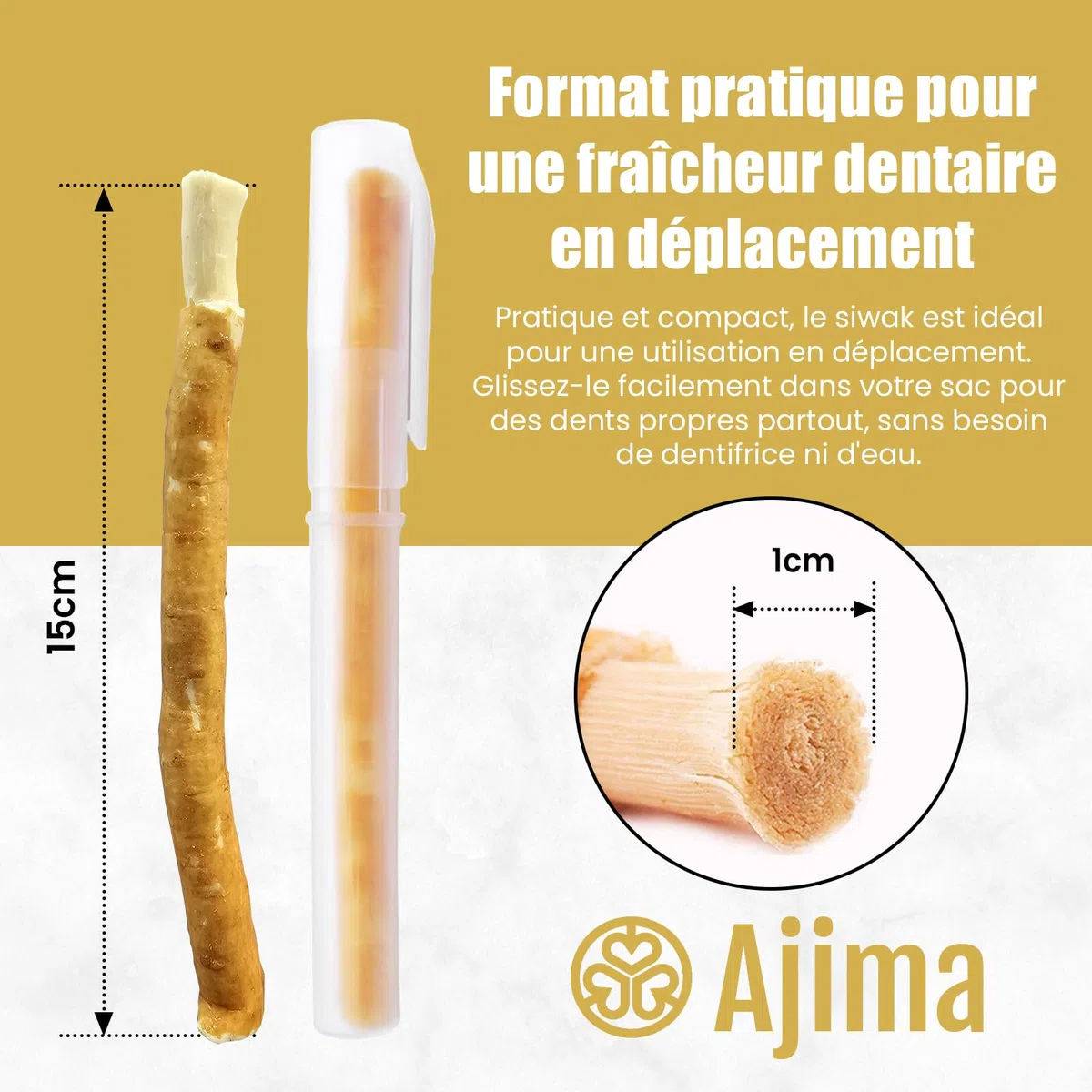Siwak Naturel 2X + Étui OFFERT* Miswak Brosse à Dents Naturelle en bois d'Araq - Blanchiment Dentaire et Fraîcheur Nettoyante et Désinfectante - Zéro déchet Biodégradable