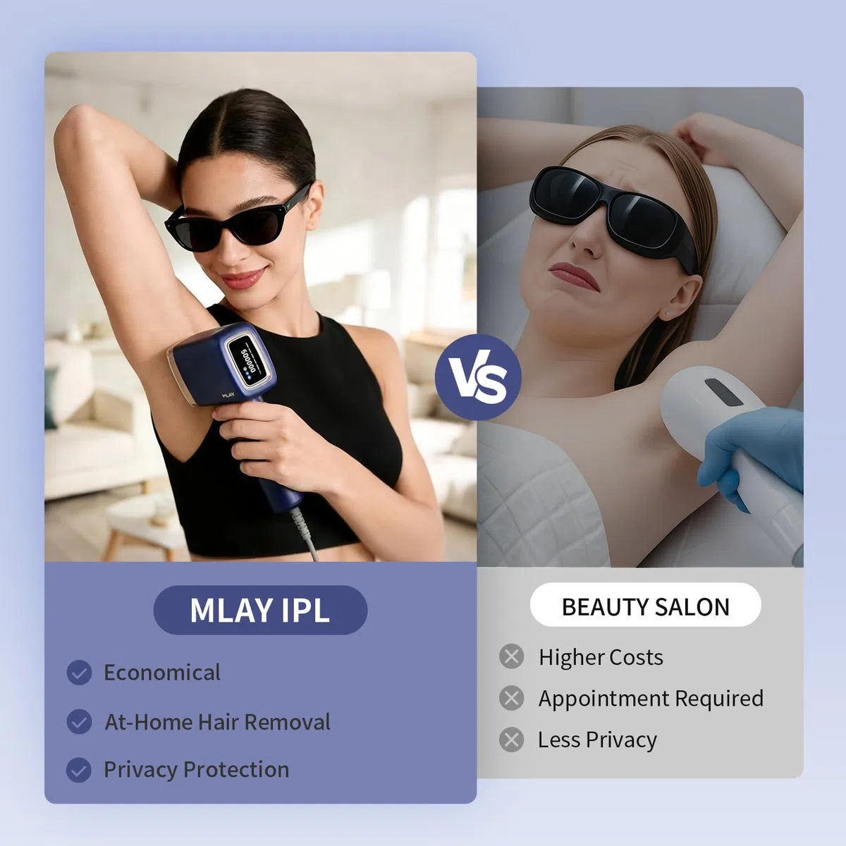 MLAY Épilateur à Lumière Pulsée avec Refroidissement, 0,5 sec/flash, Épilateur IPL avec 3 Têtes pour le Bikini, les Jambes, Aisselles, 5 Niveaux d'Énergie(Max 20J) et 2 Modes de Flash Épilateur Laser