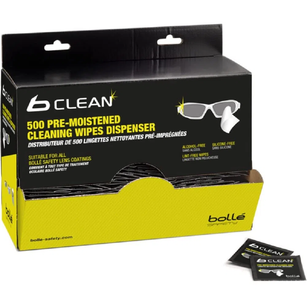 bollé Lot de 500 lingettes nettoyantes pour Lunettes de sécurité et Lunettes de sécurité sans Alcool ni Silicone, équipement de Protection individuelle, équipement de Protection individuelle,