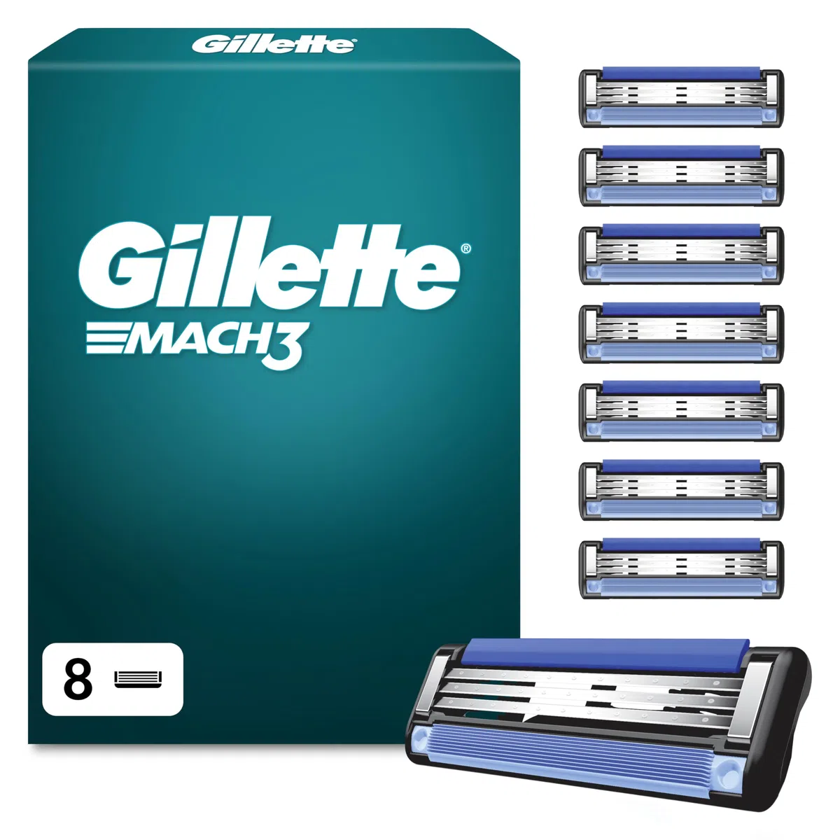 Gillette Mach3 Recharges De Lames De Rasoir pour Homme, À 3 Lames, 8 Recharges, Plus Résistantes Que L’Acier