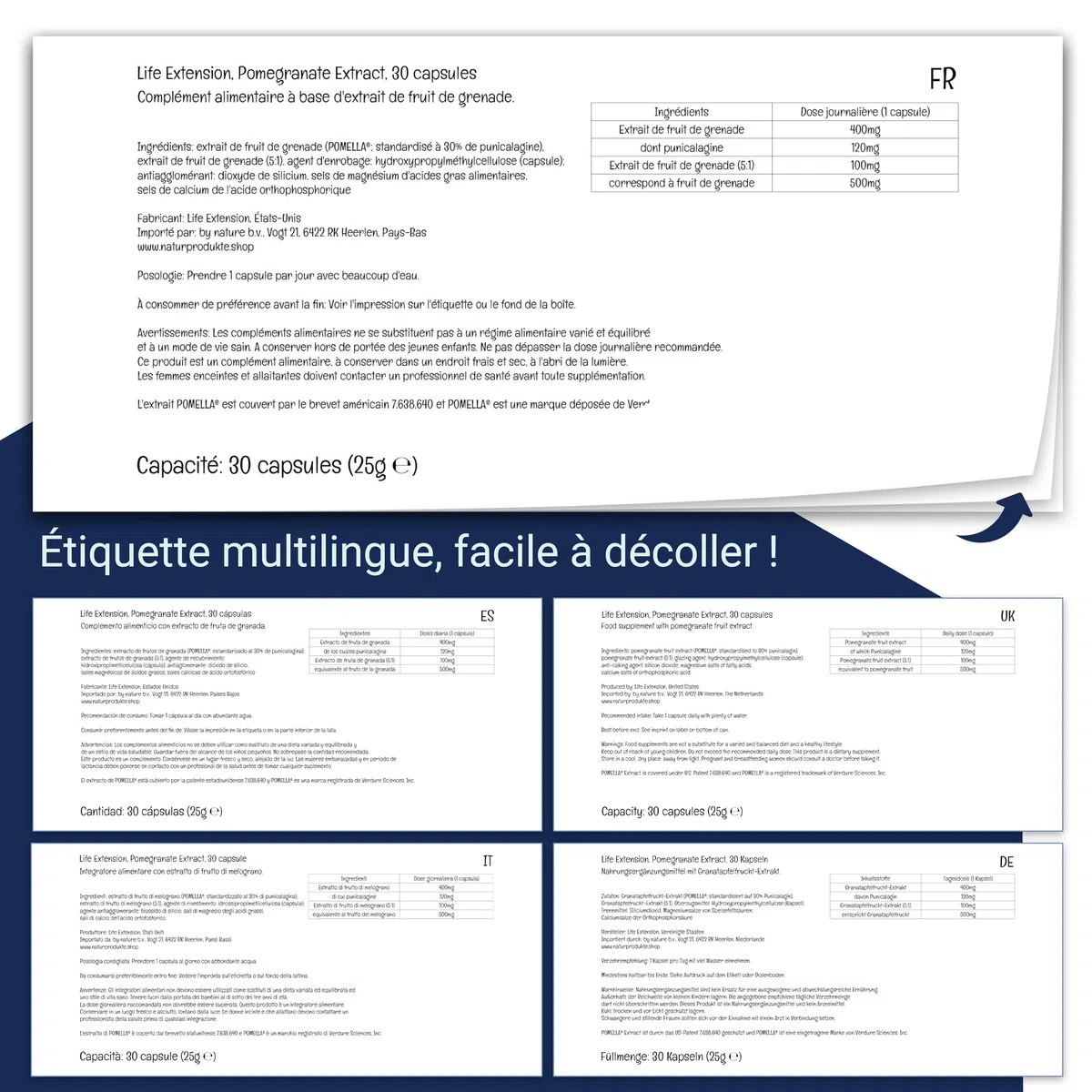 Life Extension, Pomegranate Extract (Extrait de Grenade), 400mg, 30 Capsules végétaliennes, Testé en Laboratoire, Végétarien, Sans Gluten, Sans Soja, Sans OGM