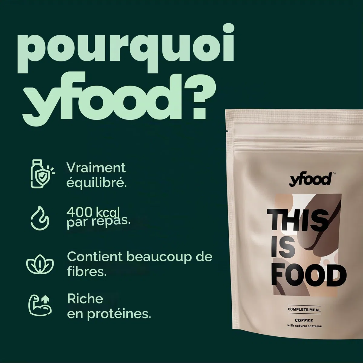 yfood Poudre Coffee, délicieux repas à boire à emporter en poudre, 25 g de protéines, 12 repas, 26 vitamines et minéraux, goût café