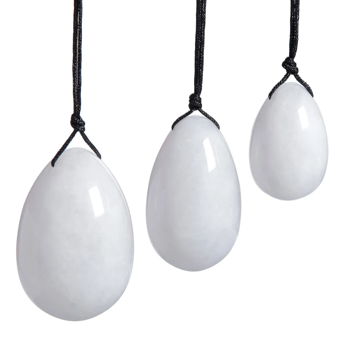 Nupuyai Œuf de Yoni en Pierre de Jade Blanche avec Ficelle Pierre de Massage aux Œufs de Jade de Kegel pour l'Entraînement des Muscles Pelviens des Femmes, 3 Tailles dans un Ensemble